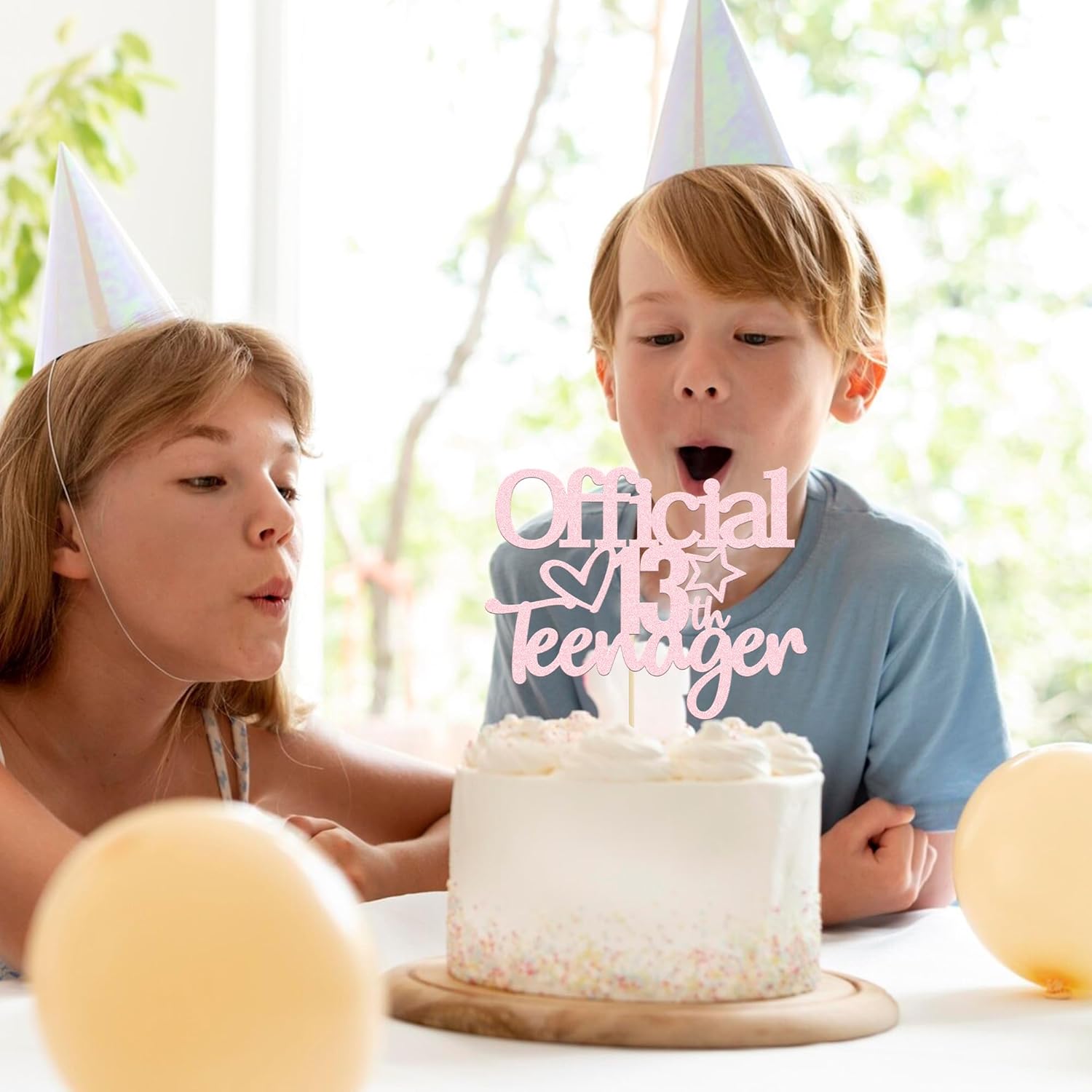 Gyufise Decoración para tartas de 13 años con purpurina rosa claro oficialmente un adolescente, decoración para tartas de cumpleaños de 13 años,