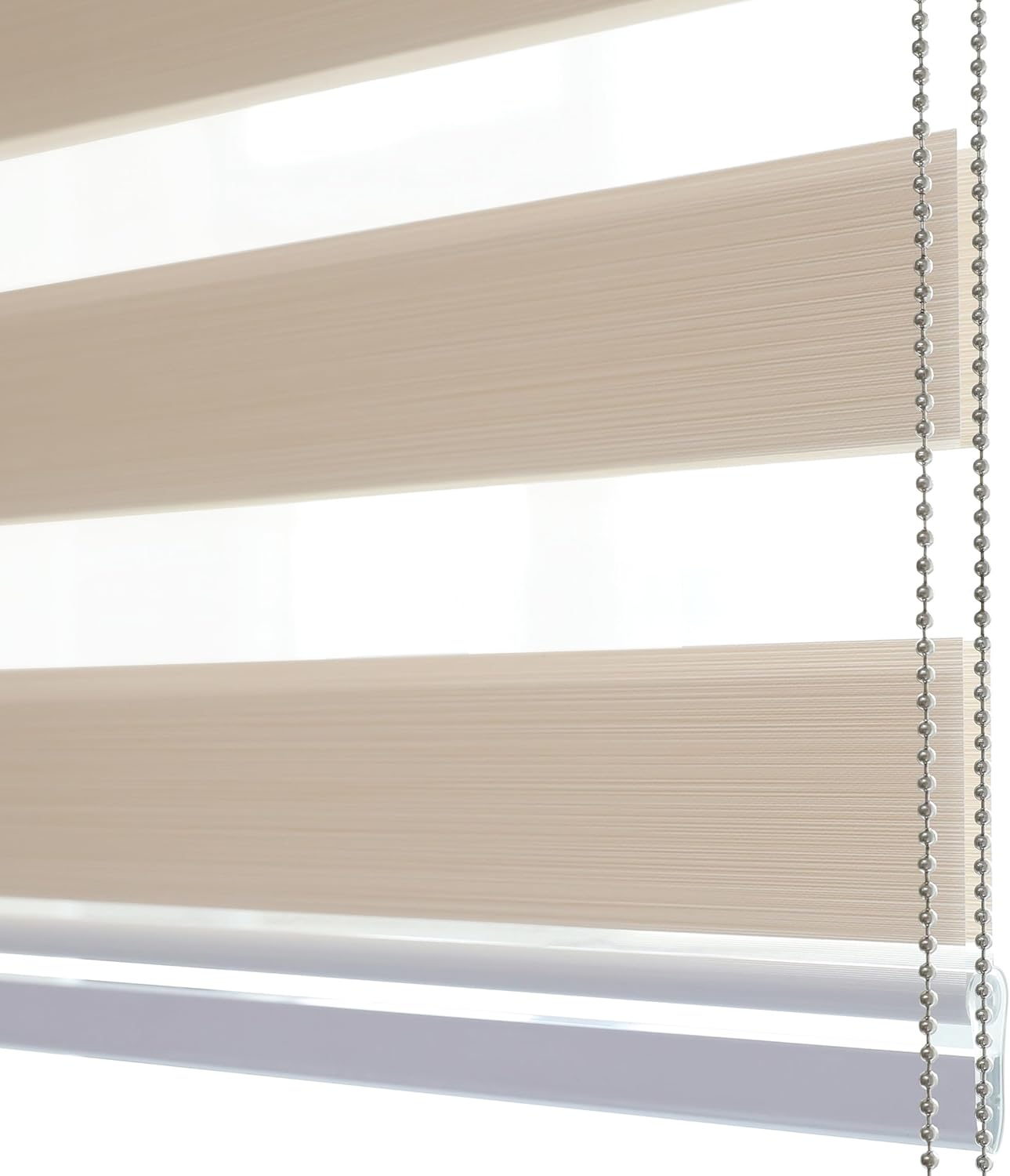 SHECUTE Persianas enrollables Zebra para ventanas, 58 x 72 pulgadas, color beige, filtran la luz, oscurecimiento de la habitación, 50 % opacas, para