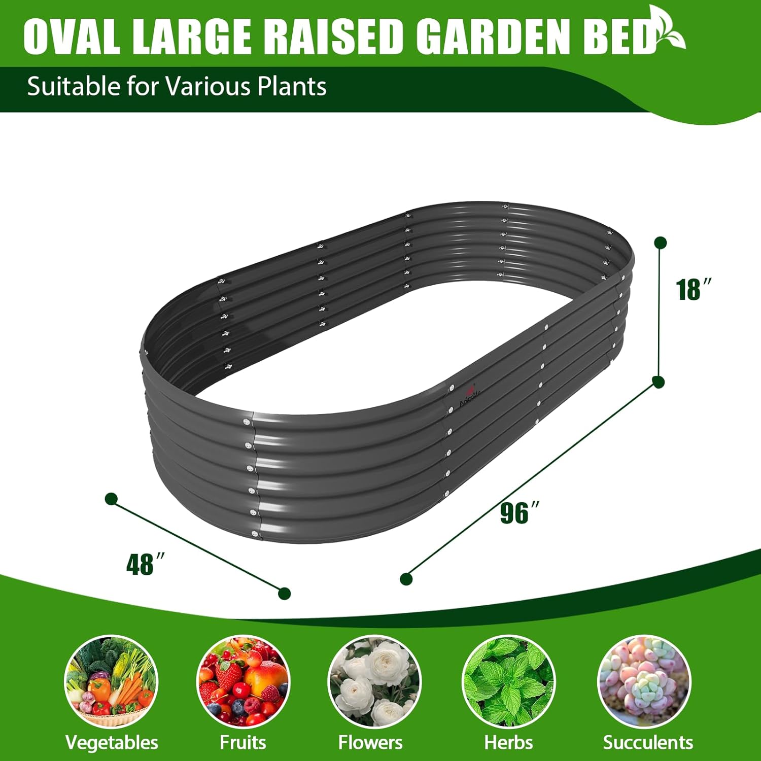 A ANLEOLIFE Jardineras elevadas galvanizadas de 8 x 4 x 1.5 pies para exteriores, maceta ovalada grande de metal para plantar verduras, flores,