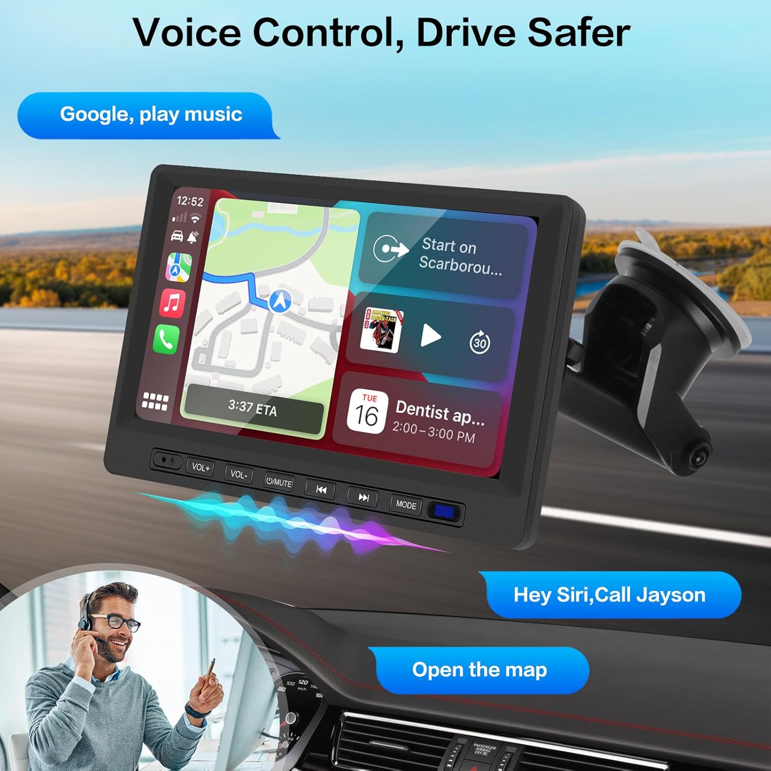 Hikity Estéreo inalámbrico portátil Carplay para automóvil, pantalla táctil HD de 7 pulgadas para automóvil con Android inalámbrico Auto, Mirror
