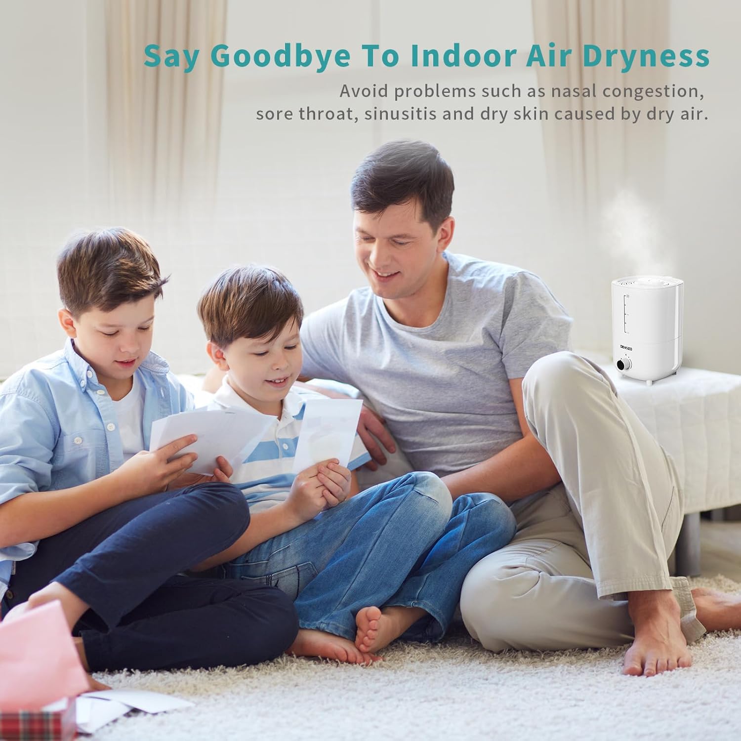 DEHOZO Humidificadores para dormitorio, bebé, 2.6 L, llenado superior para habitaciones grandes, oficinas, habitación de niños, 25 dB, silencioso,