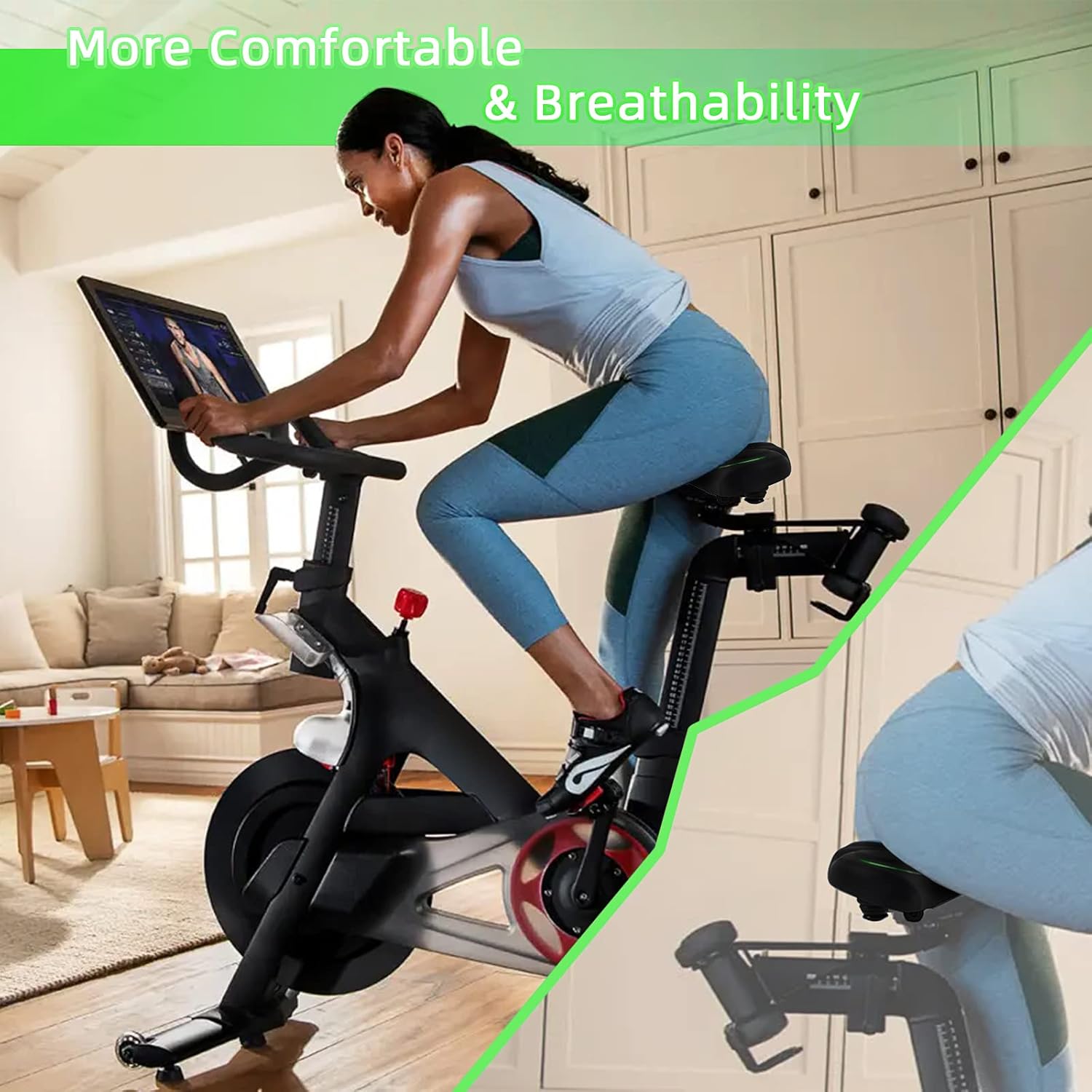 Asiento de bicicleta de gran tamaño para Peloton Bike & Bike+, silla de repuesto de espuma viscoelástica suave para Peloton, bicicleta giratoria,