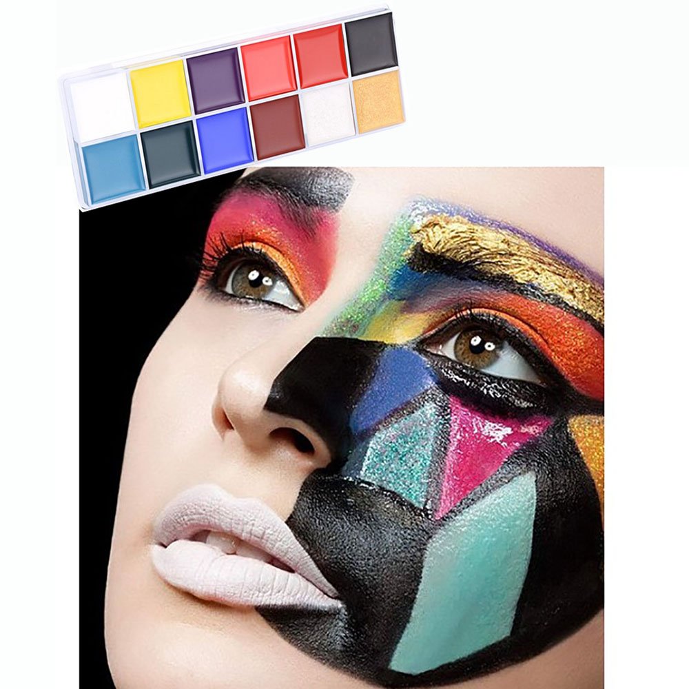 Belleza profesional 12 colores cara cuerpo pintura, kit de paleta de pintura facial, fiesta para celebrar Halloween SFX efectos especiales disfraz