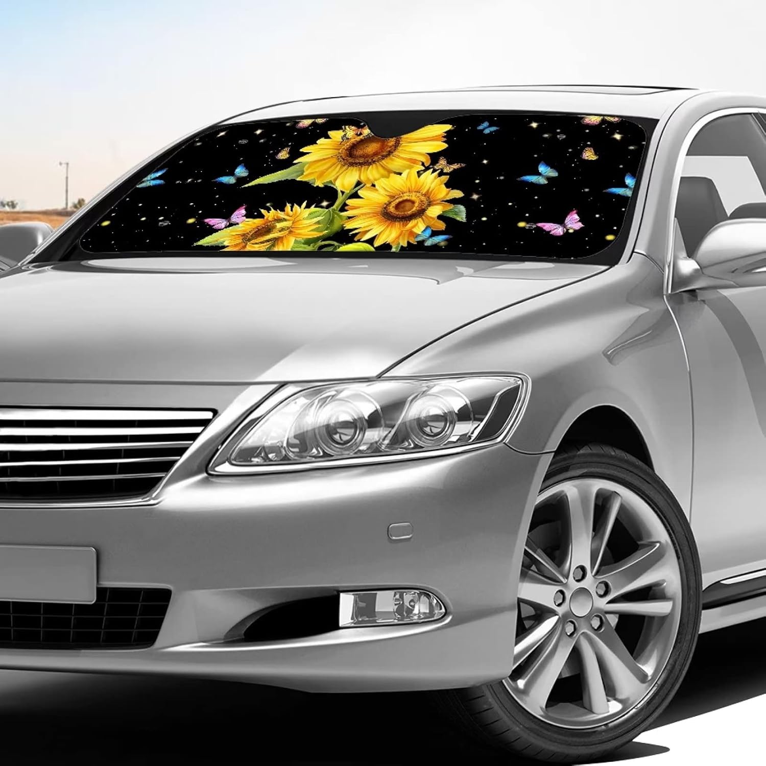 Parasol para parabrisas de automóvil con estampado de mariposas y girasoles, mantiene el vehículo fresco, protege tu automóvil del calor solar y el