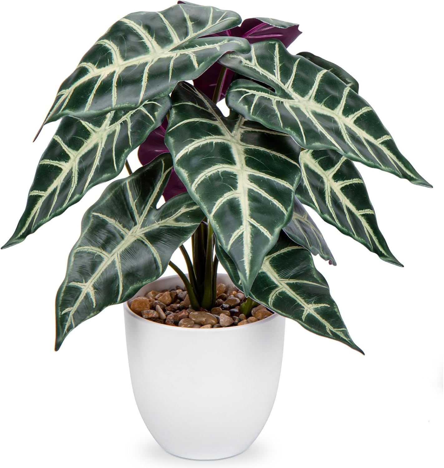 Briful Planta falsa de 15 pulgadas, planta artificial realista en maceta, Alocasia Tiendaica Polly, planta artificial de hojas grandes, planta de