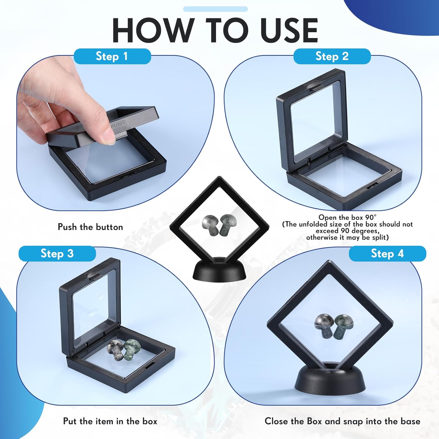 60 piezas de vitrina flotante 3D de película de polietileno para joyería, caja de almacenamiento de monedas, soportes para monedas antiguas de