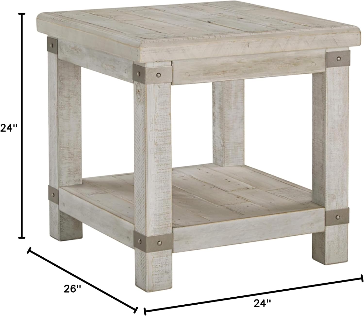 Signature Design by Ashley Carynhurst Farmhouse – Mesa auxiliar rectangular con estante inferior, 2 tomas eléctricas y 2 puertos USB, color blanco