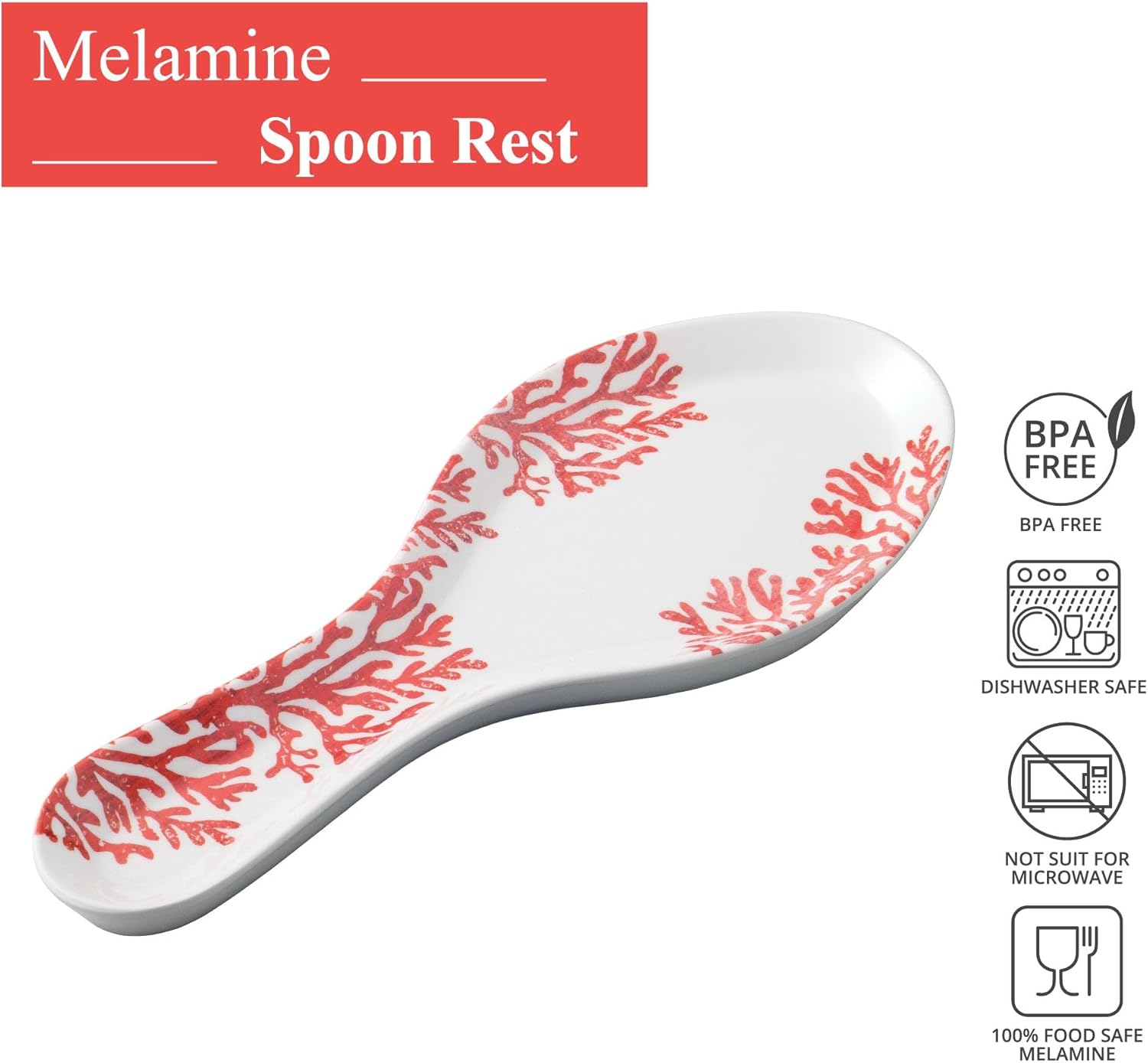UP ware – Soporte para cuchara de melamina de 9.625 pulgadas, soporte para utensilios de cocina, mesa de comedor (coral rojo)