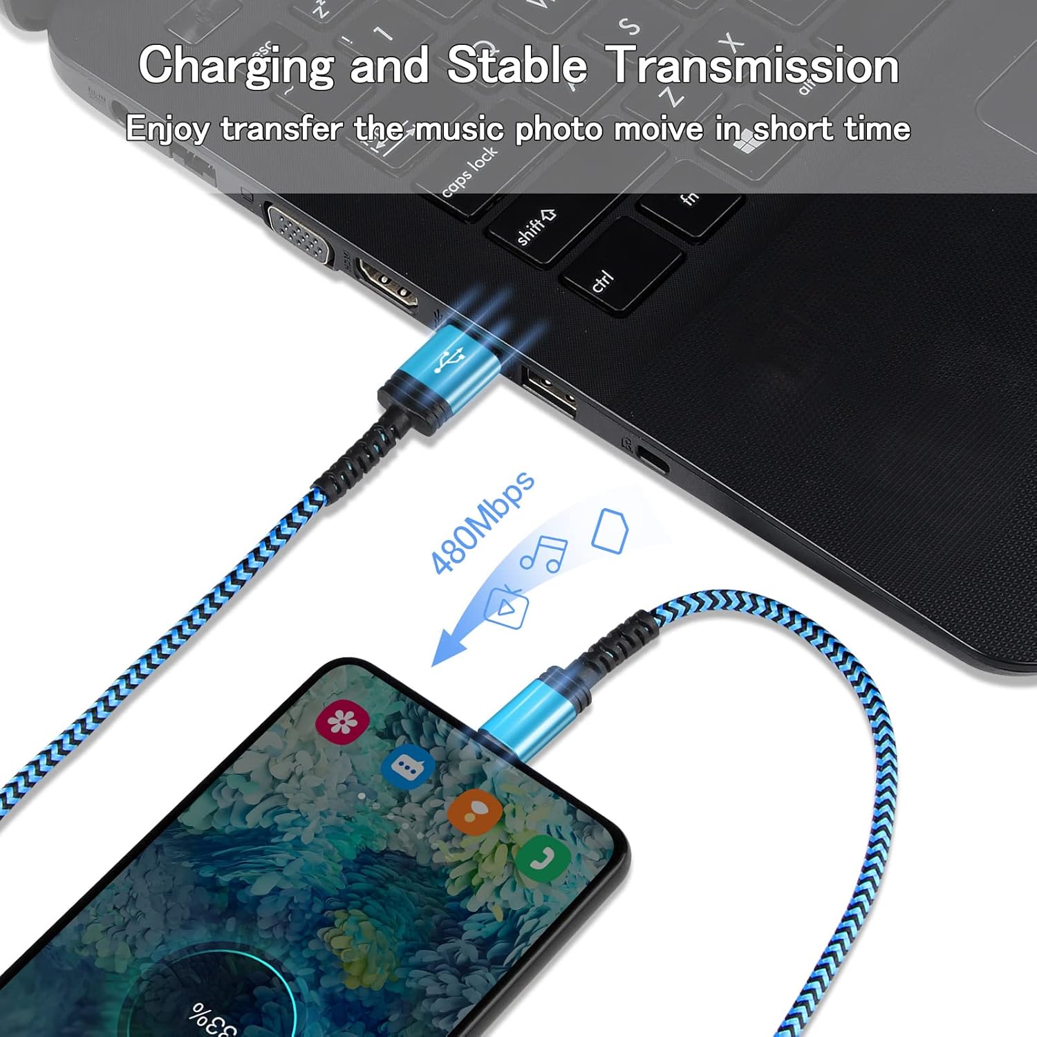 Cable USB C de carga rápida, paquete de 2 cables tipo C de 3 pies, cable trenzado de teléfono Android para Samsung Galaxy A15 5G A16 A56 A35 A32 A12