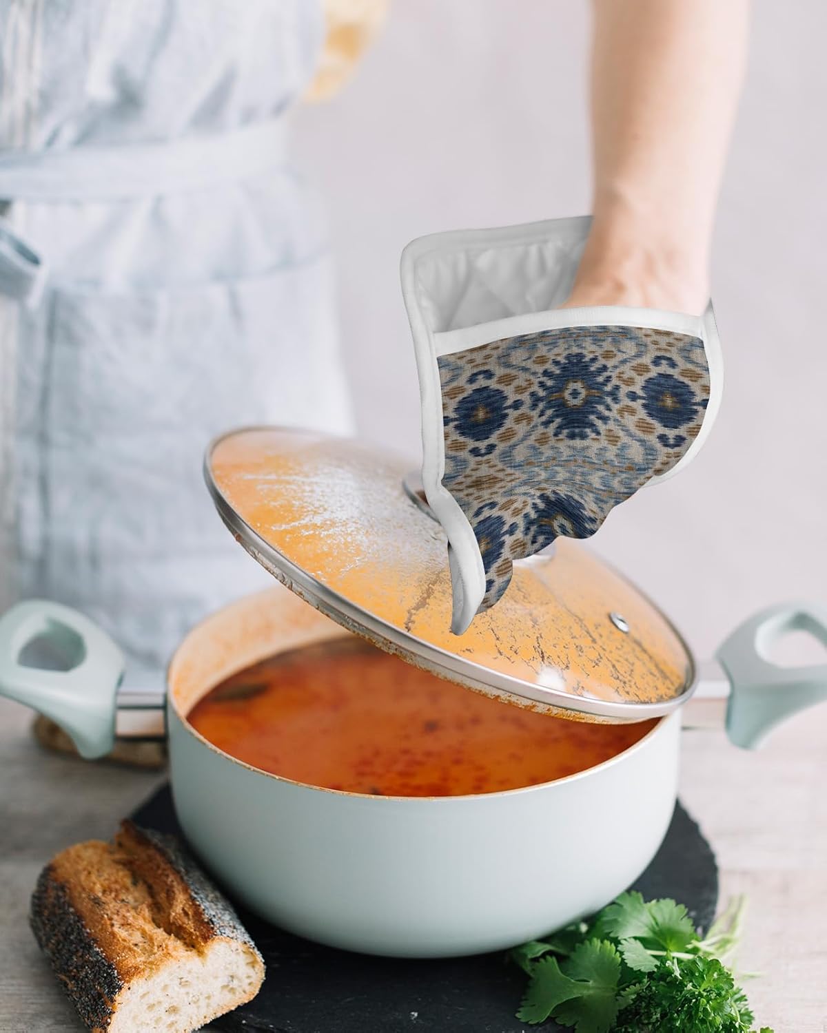 Juego de 5 agarraderas abstractas para cocina, antideslizantes y aislantes de calor, juego de agarraderas de tela de toalla con bolsillo, guantes