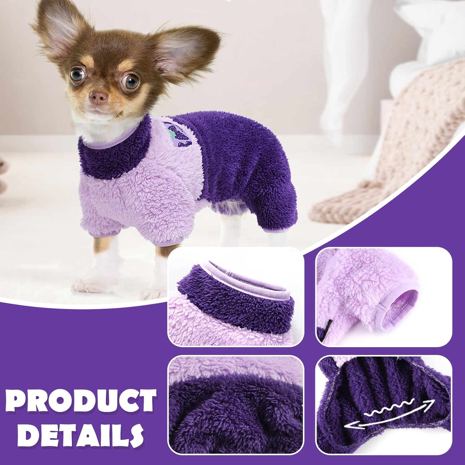 Suéteres para perros pequeños y niñas, pijamas de otoño para perros de tamaño pequeño, pijama de forro polar de cuello alto macho y hembra, overol
