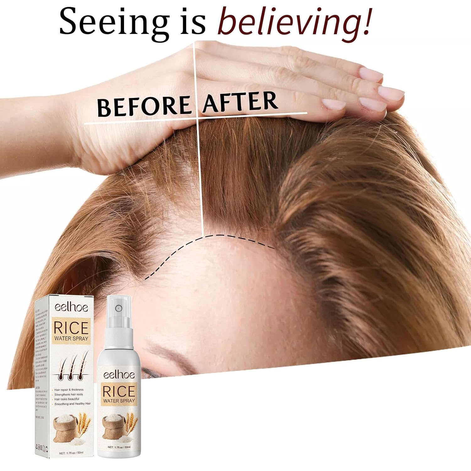 LIESE Agua de arroz para el crecimiento del cabello, suero para el crecimiento del cabello con aceite de romero para mujeres y hombres, spray de