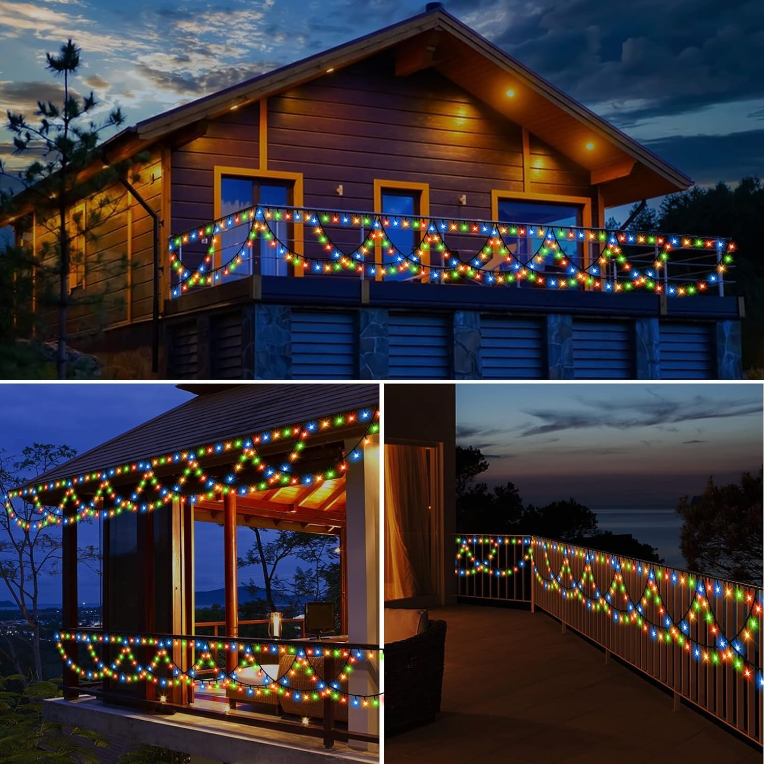 KAZOKU Luces de Navidad para interiores y exteriores, 40 pies, 380 LED, impermeables, 8 modos, extensibles, semicírculo, luces para Navidad, hogar,