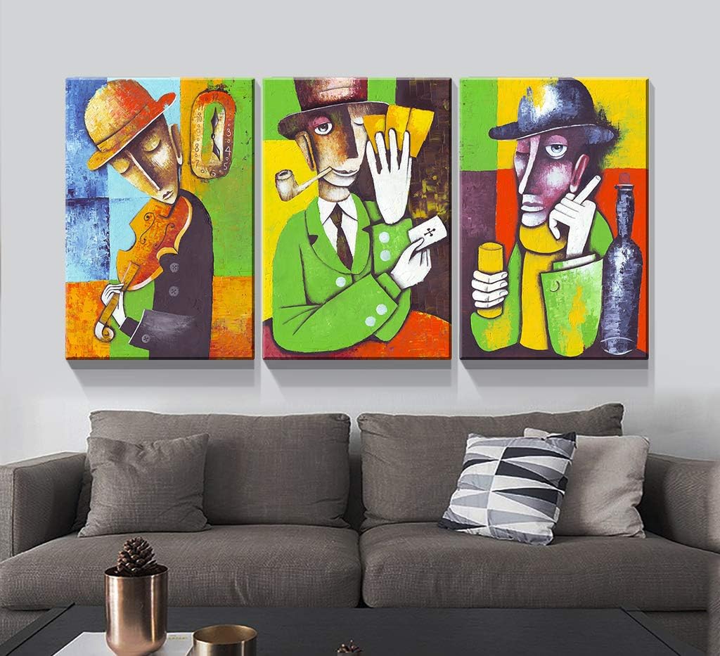 Denozer – 3 piezas de lienzo de arte abstracto para pared, arte abstracto de personajes, decoración de pared occidental vintage para sala de estar,