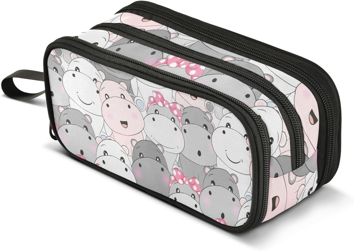 Lindo estuche para lápices de hipopótamo para bebés, estuche grande para lápices para niños, niñas, compartimentos con cremallera, gran capacidad,