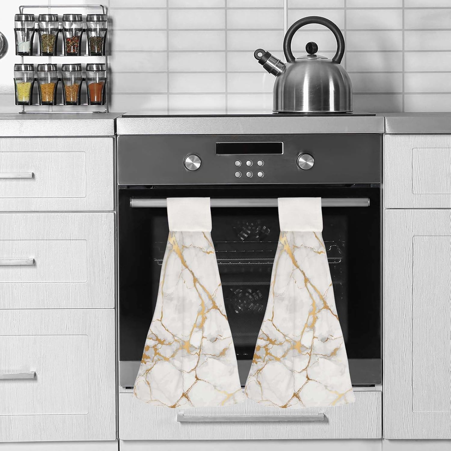 Toalla de mano de cocina con diseño de mármol blanco, 2 toallas de secado rápido, absorbentes, suaves al tacto, para decoración del hogar, cocina,