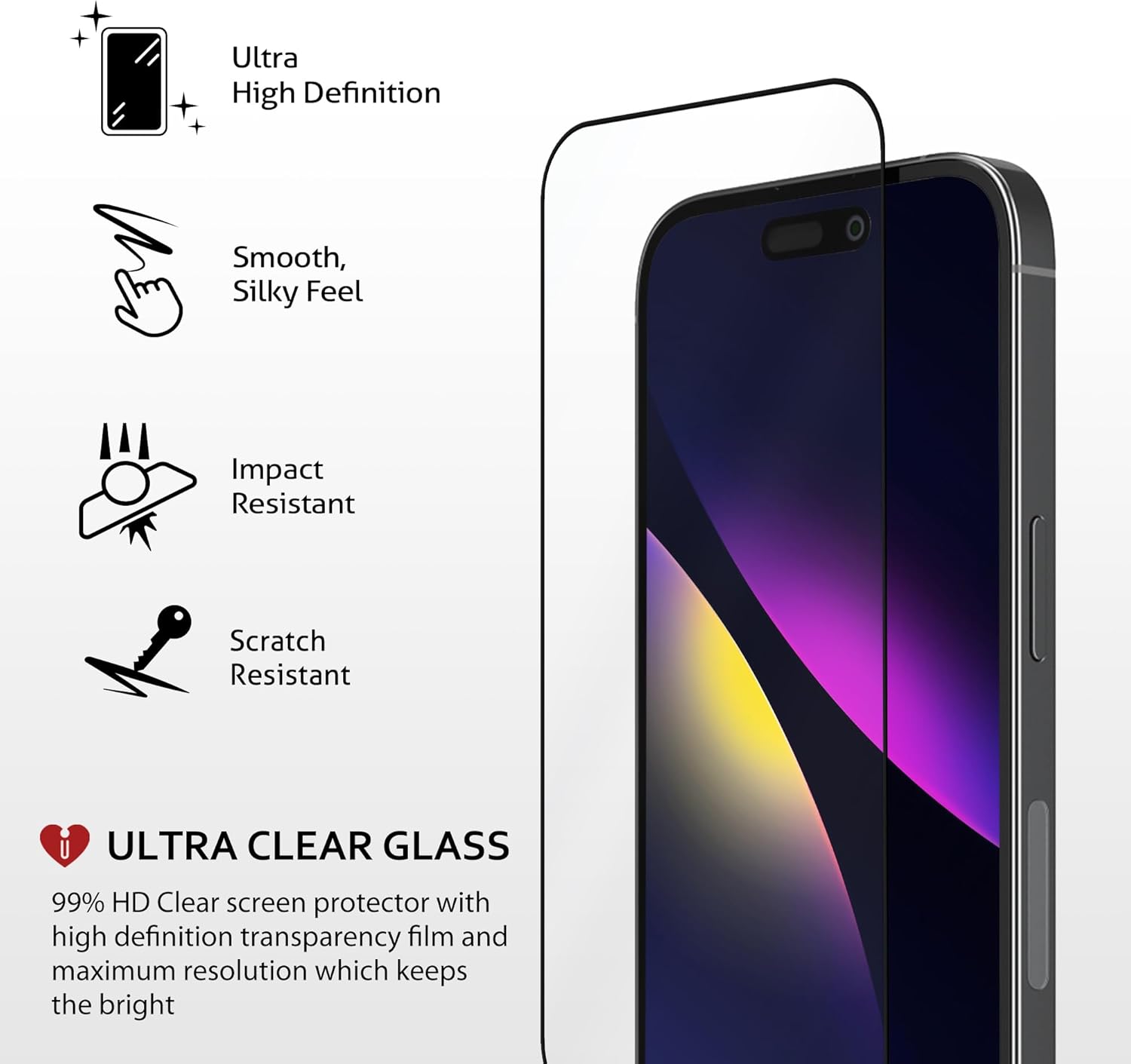 iCarez Protector de pantalla de vidrio templado para iPhone 15 Pro de 6.1 pulgadas 2023 (paquete de 2) compatible con fundas, cobertura completa,