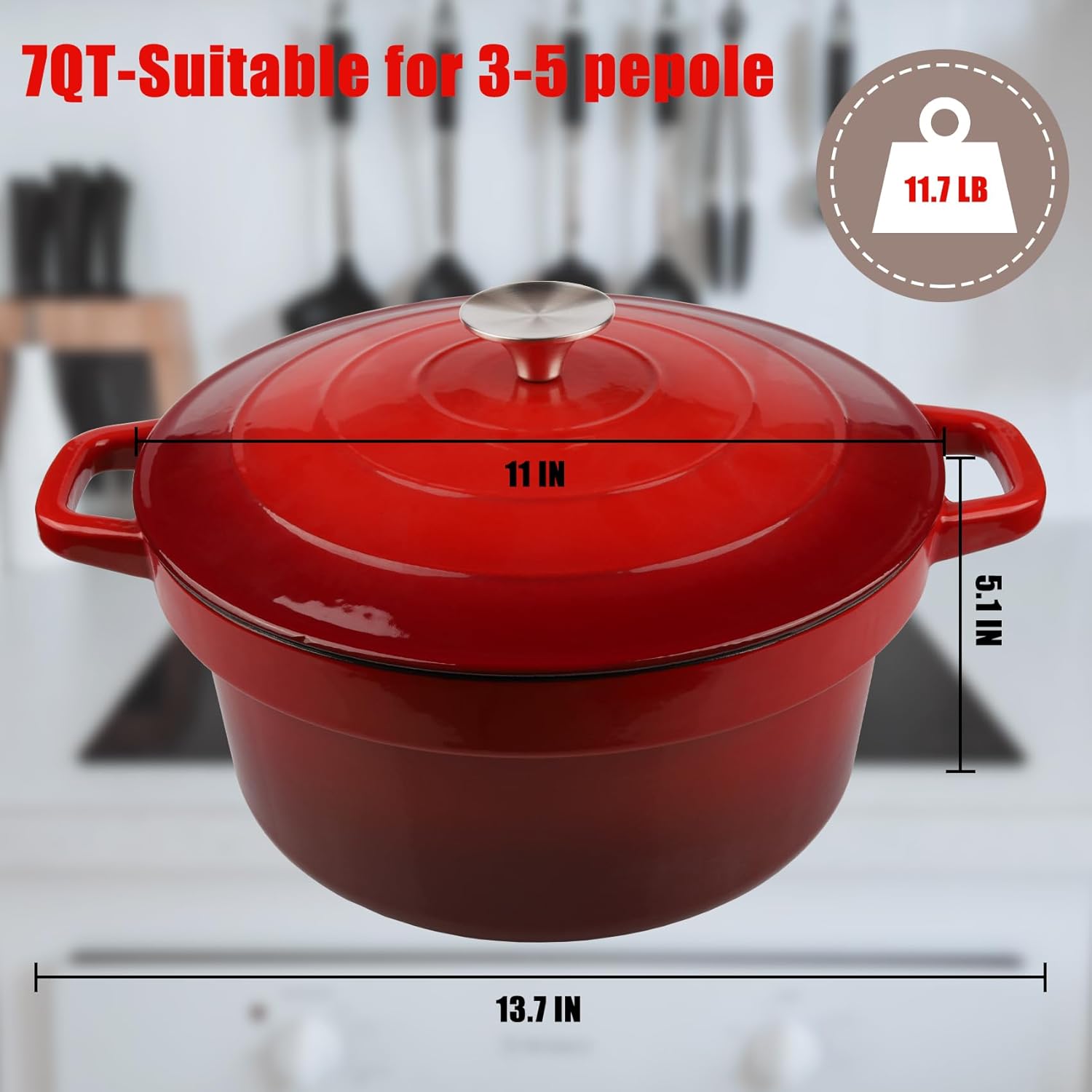 CUKOR Olla holandesa de 7 cuartos de galón con tapa, hornos holandeses de cerámica para hornear pan de masa madre, olla de hierro fundido esmaltado,