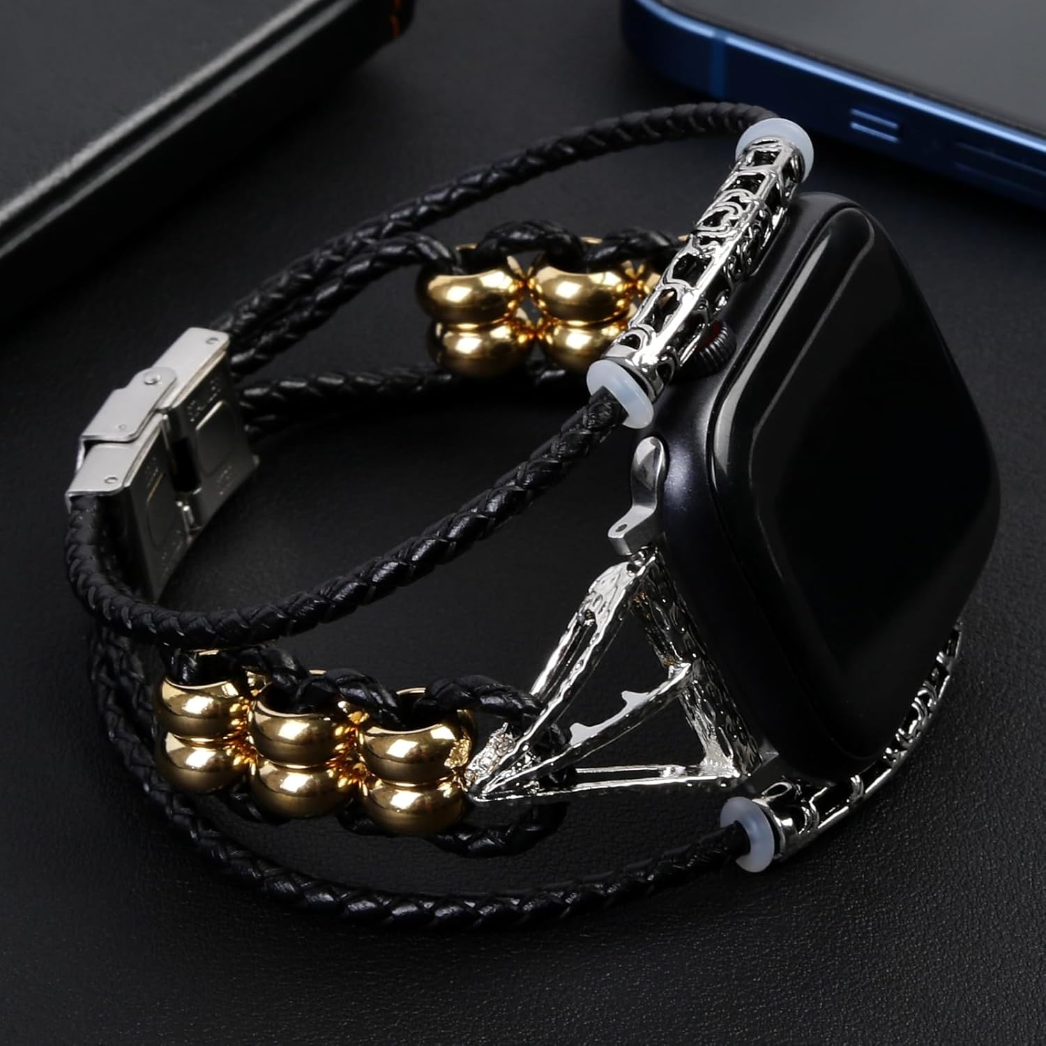 WONJOY Correa de cuero bohemia compatible con Apple Watch de 1.772 in 1.732 in 1.654 in 1.614 in 1.575 in 1.496 in 1.929 in iWatch Series