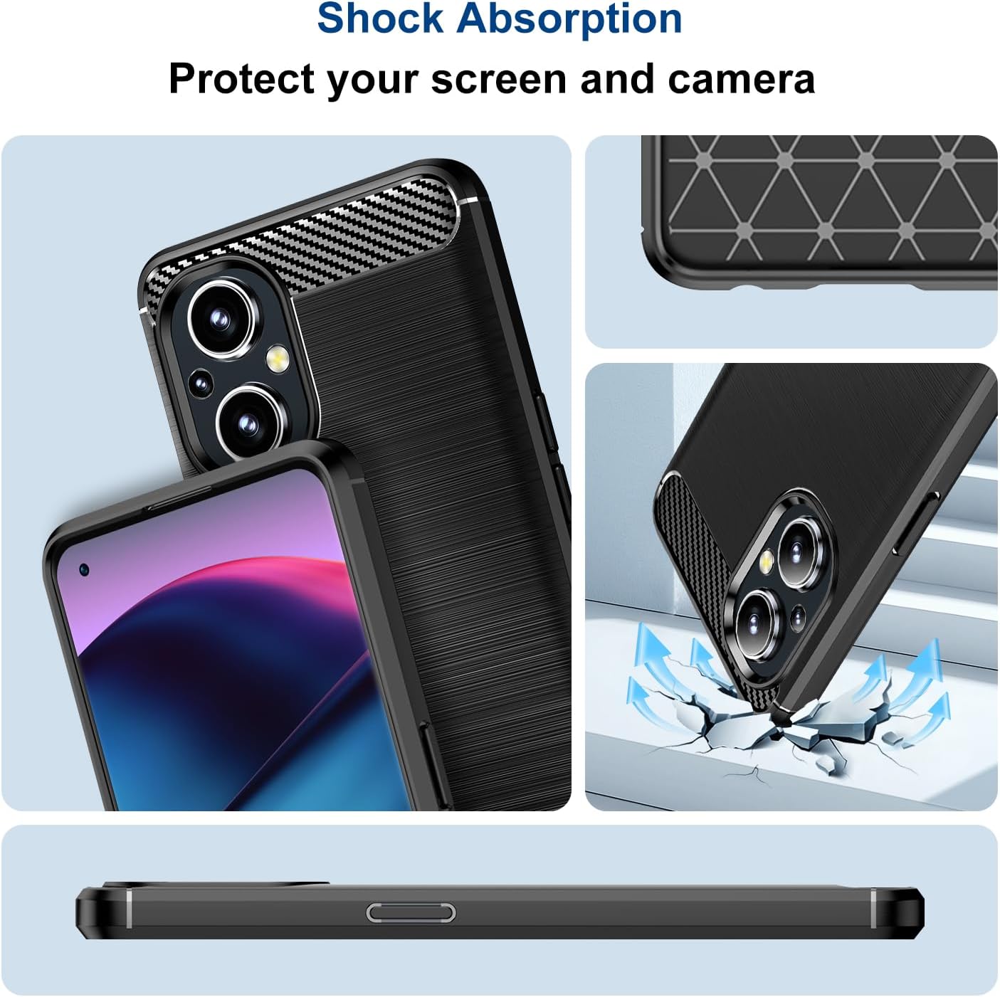 Funda compatible con OnePlus Nord N20 5GOppo A96 5GReno7 Z 5GReno8, funda de teléfono delgada con absorción de golpes, funda protectora de goma TPU
