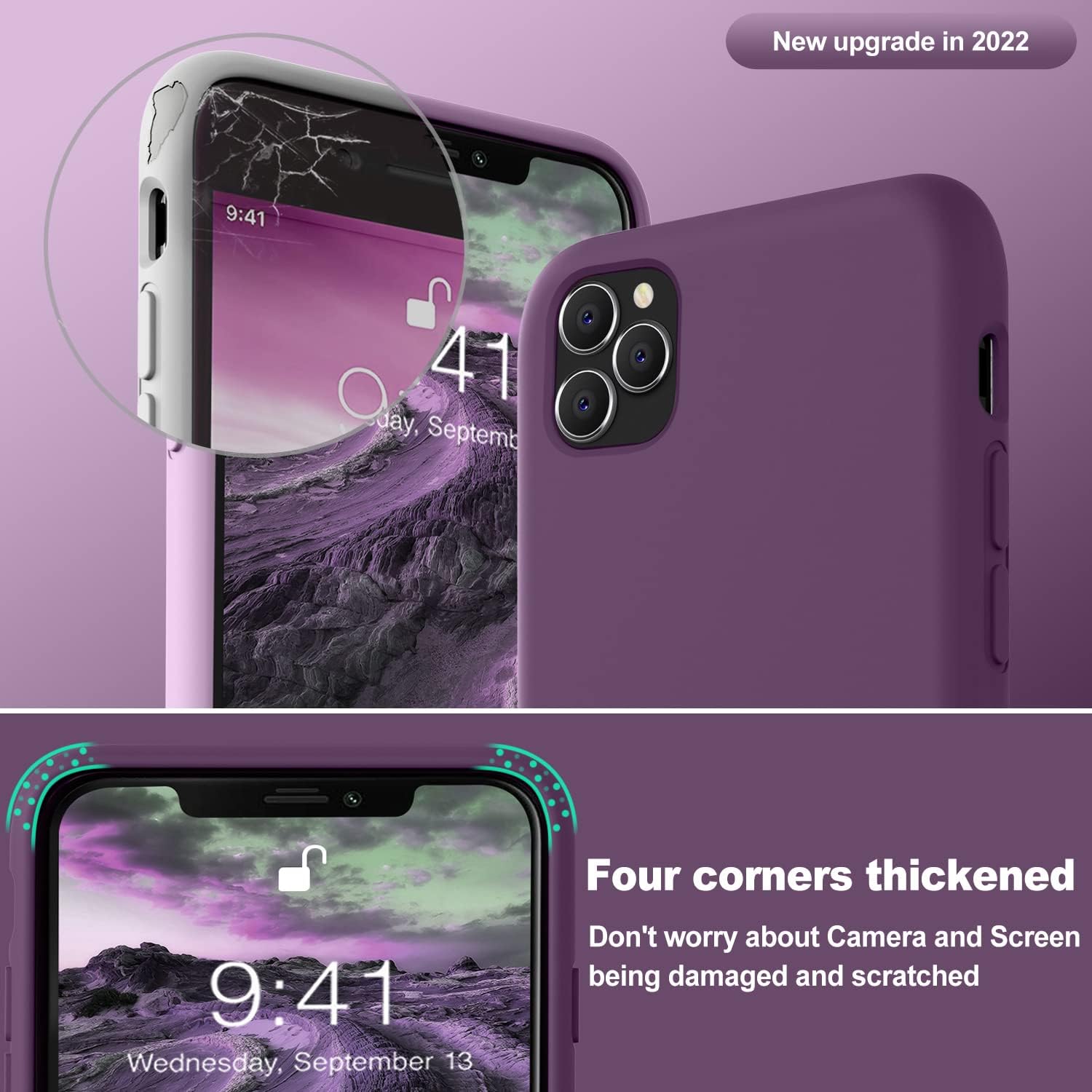 Vooii Funda protectora para iPhone 11 Pro Max, silicona líquida suave de goma delgada de cuerpo completo para iPhone 11 Pro Max (con forro de