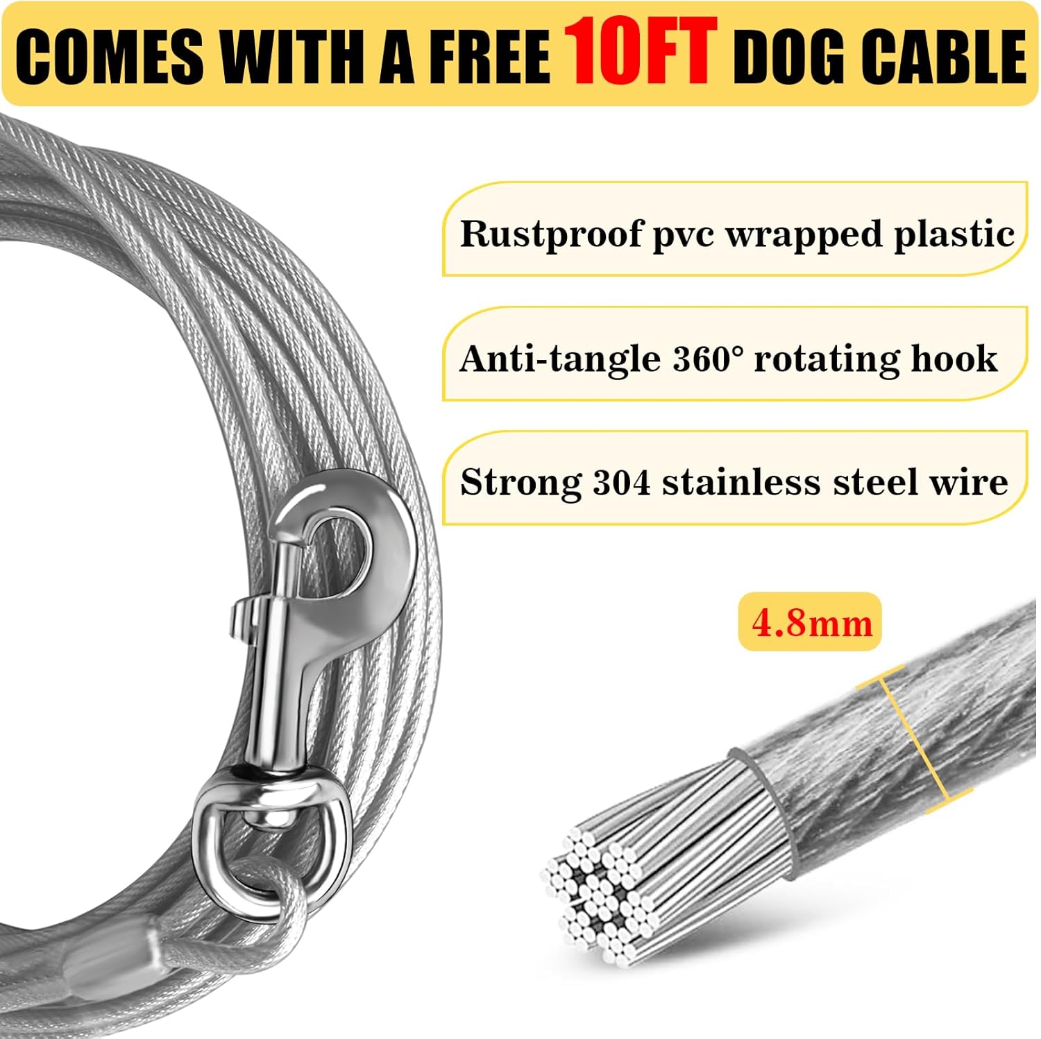 Cable de amarre y estaca giratorio de 360 para perro, para patio, al aire libre, a prueba de óxido, anclaje para perros con cadenas de 30 pies para