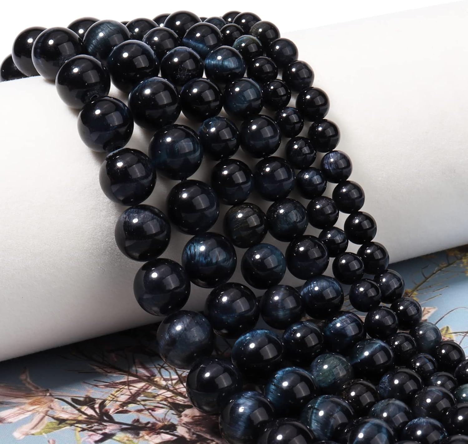 45 cuentas de piedras preciosas redondas sueltas de ojo de tigre negro natural azul natural de 0.315 pulgadas para la fabricación de joyas, pulseras