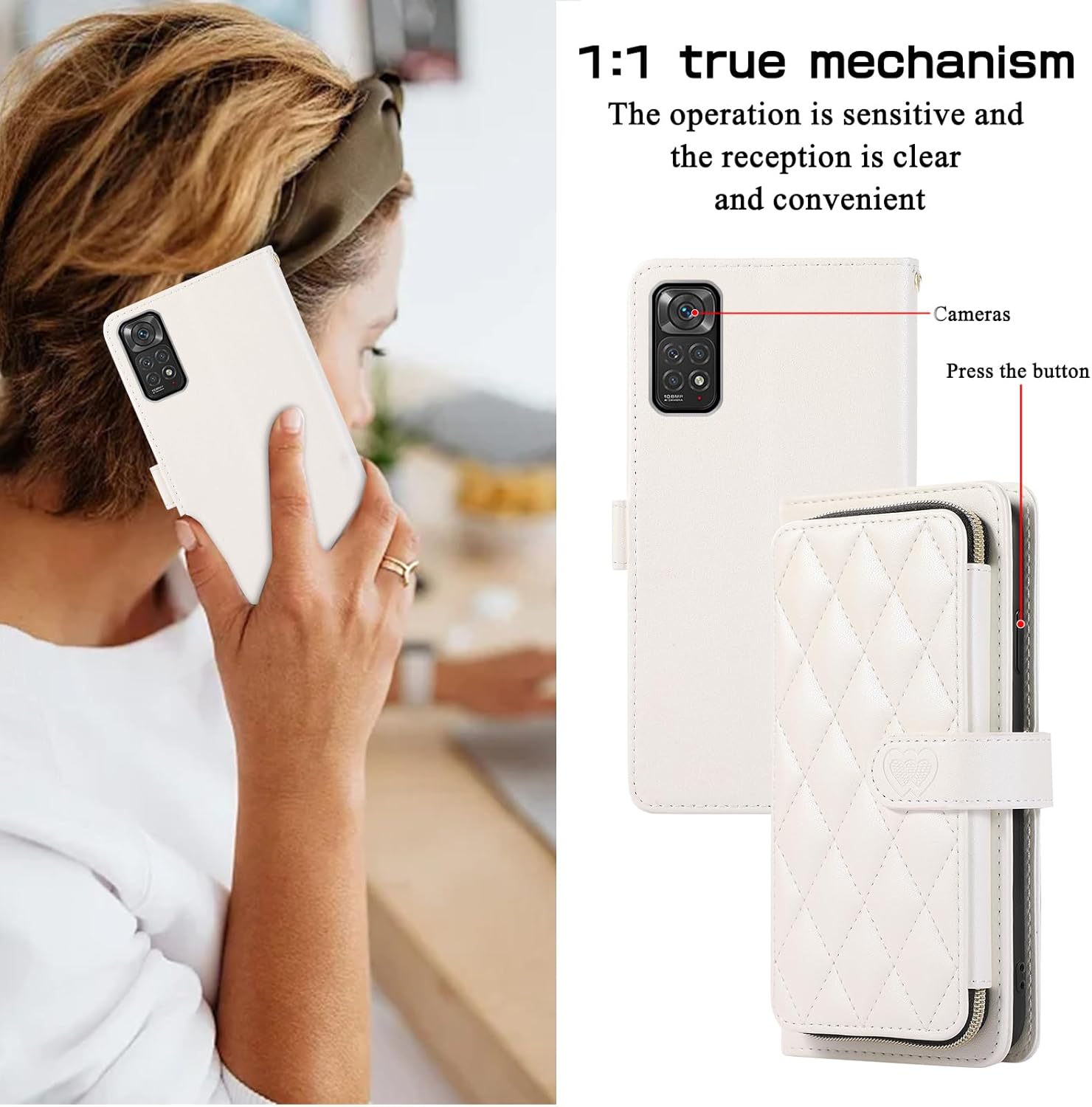 Furiet Funda tipo cartera para Xiaomi Redmi Note 11S11 4G con correa para la muñeca, correa de hombro cruzada, funda de cuero sintético de lujo para