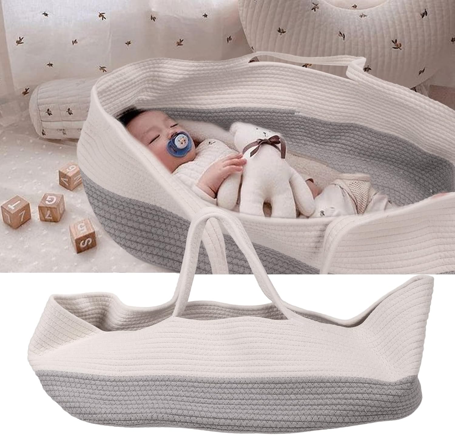 VGEBY Cesta de transporte para bebé, cesta de transporte para dormir para bebé, cuerda de algodón, plegable, portátil, transpirable, cesta de dormir