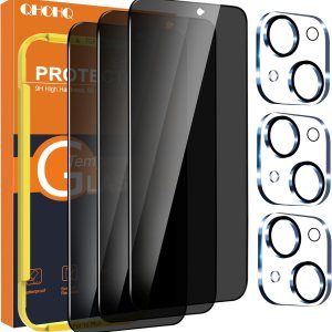QHOHQ Paquete de 3 protectores de pantalla de privacidad para iPhone 15 Plus 6.7 pulgadas con 3 protectores de lente de cámara, película de vidrio QHOHQ Paquete de 3 protectores de pantalla de privacidad para iPhone 15 Plus 6.7 pulgadas con 3 protectores de lente de cámara, película de vidrio