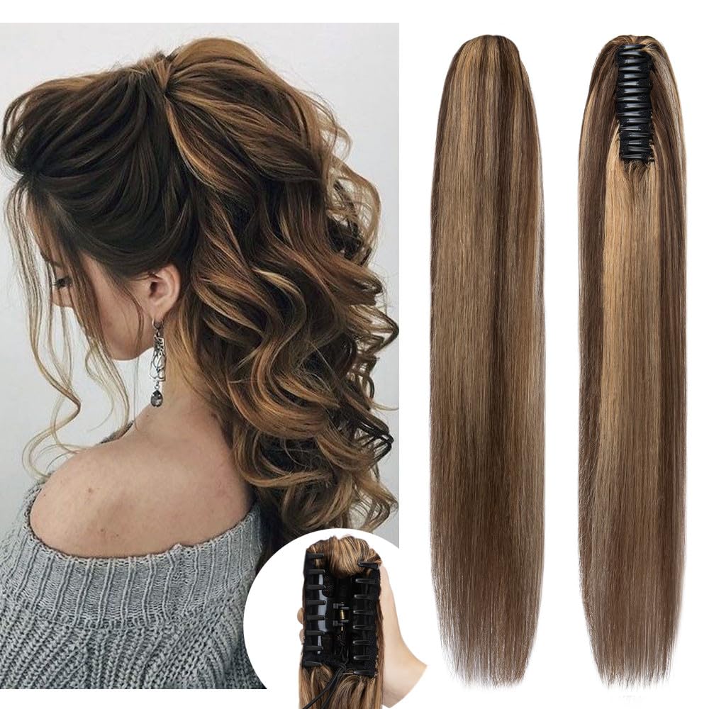 Extensión de cola de caballo de pelo humano con peineta y listón para atarse para niñas y mujeres, 1 pieza de pelo lacio y largo color negro oscuro