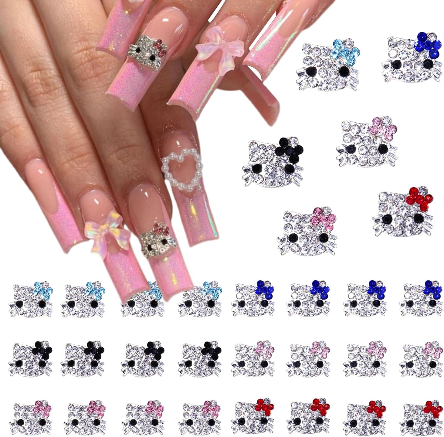 Dijes de uñas KurKur para uñas acrílicas, 3D, plateado, kawaii, de dibujos animados, para arte de uñas, gemas de uñas de aleación y diamantes de