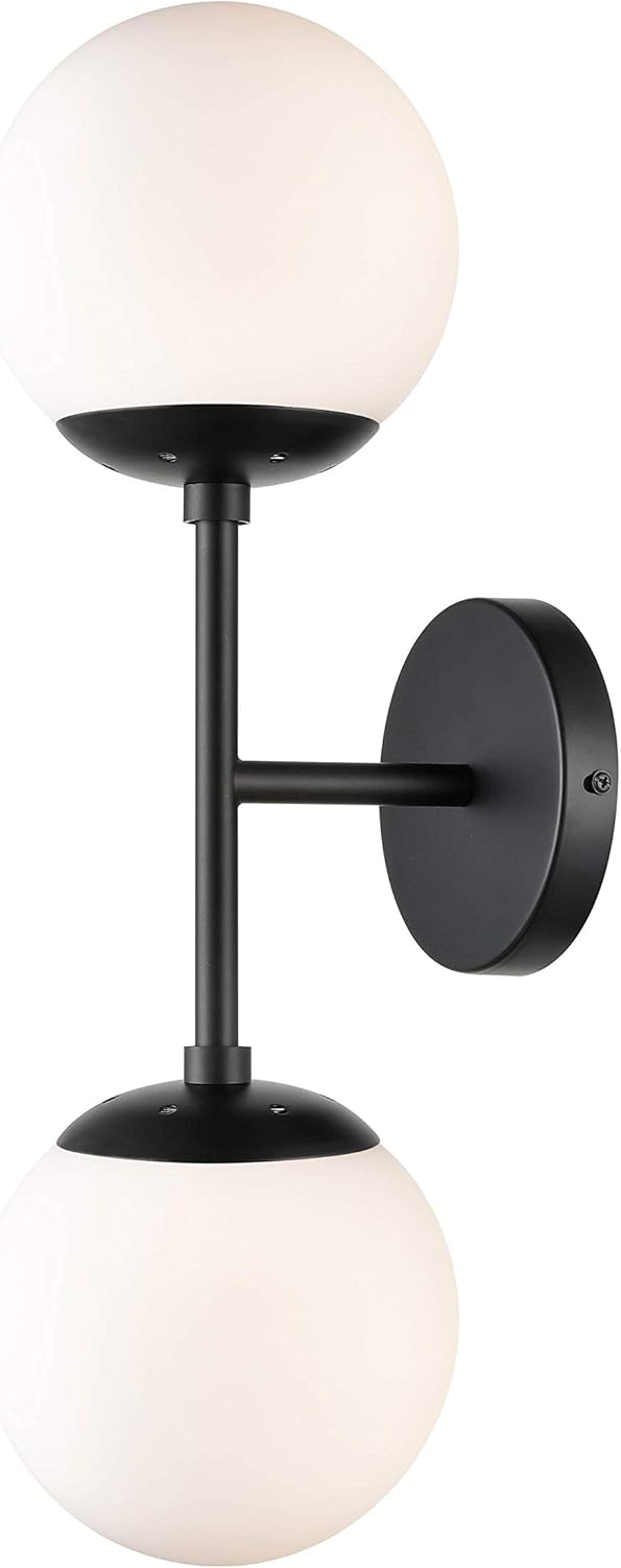 Light Society LS-W268-BK-WH Zeno – Aplique de pared de cristal blanco y negro con 2 luces, estilo retro vintage moderno de mediados de siglo