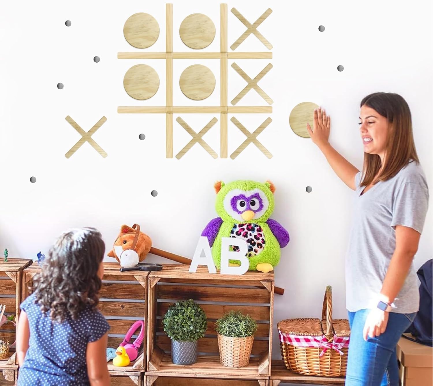 Lamkidle Juego magnético de madera para montar en la pared, decoración de sala de juegos de madera para niños y adultos, decoración de pared moderna