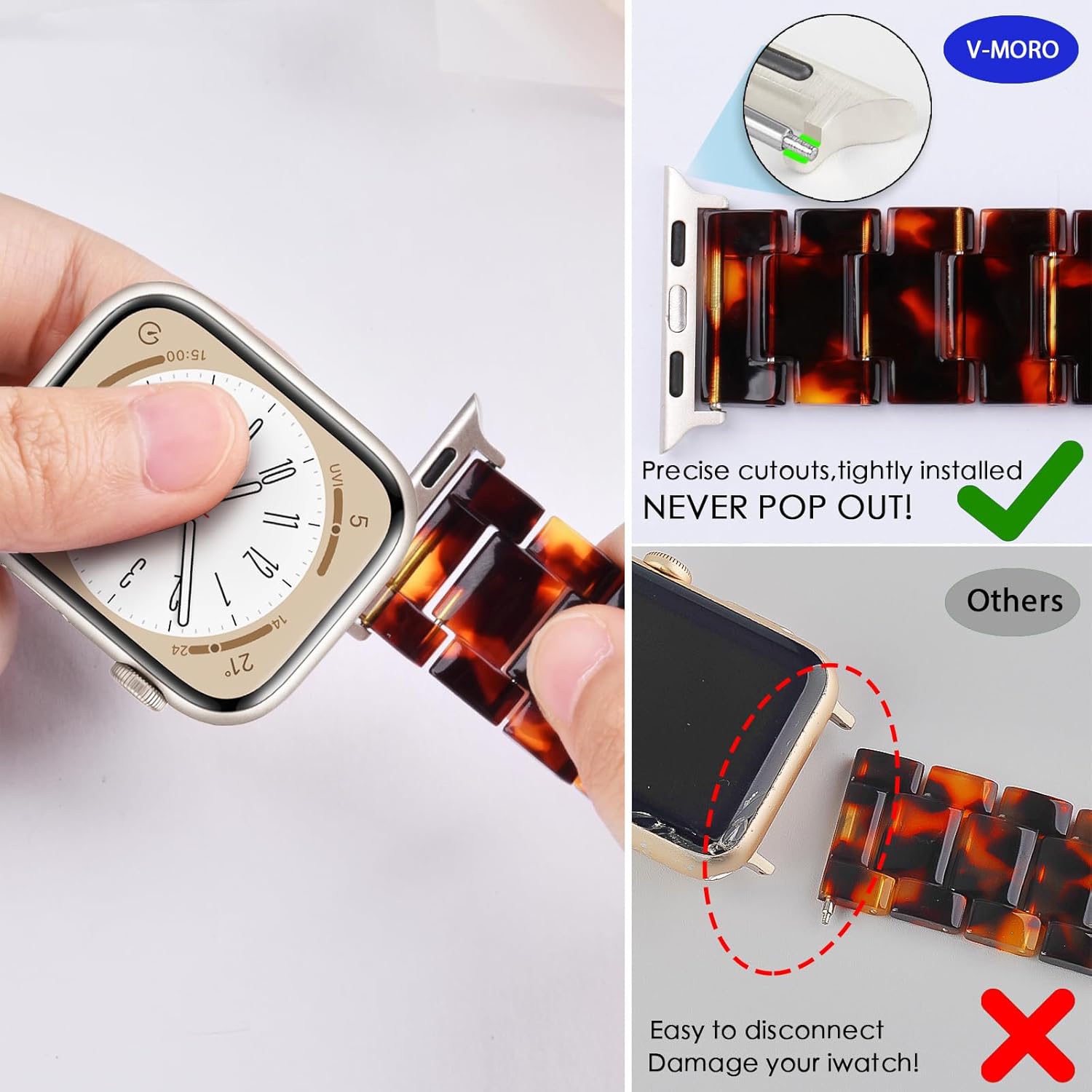 V-MORO – Correas ligeras de resina para Apple Watch Series 87, correa de acero inoxidable con hebilla de acero inoxidable, compatible con iWatch