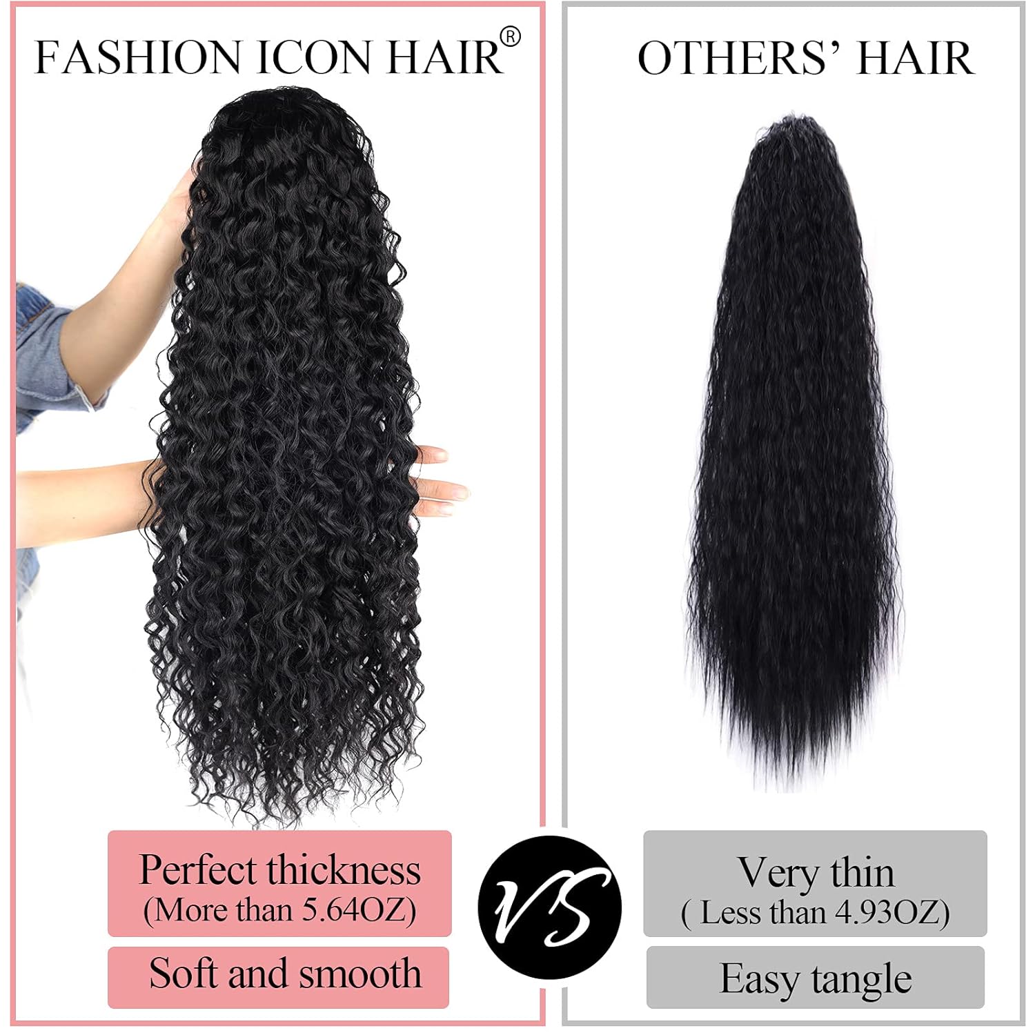 Extensión de cola de caballo larga y rizada con cordón de 24 pulgadas, extensiones de cola de caballo sintética con clip para mujeres negras (1#)