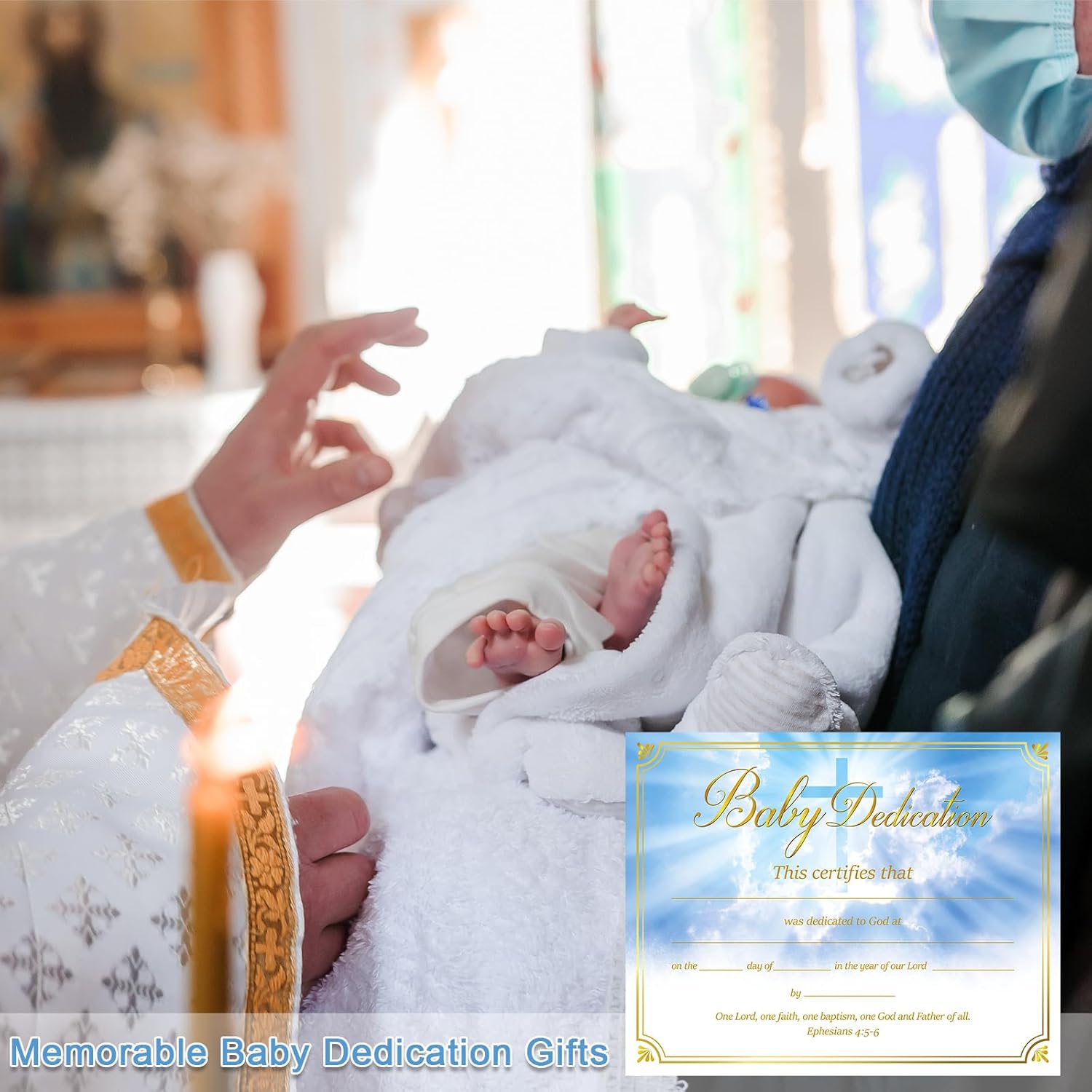 Qilery 100 certificados de dedicación para bebés, certificados de bautismo recubiertos a todo color para regalos de bautizo de iglesia y bebé (cruz