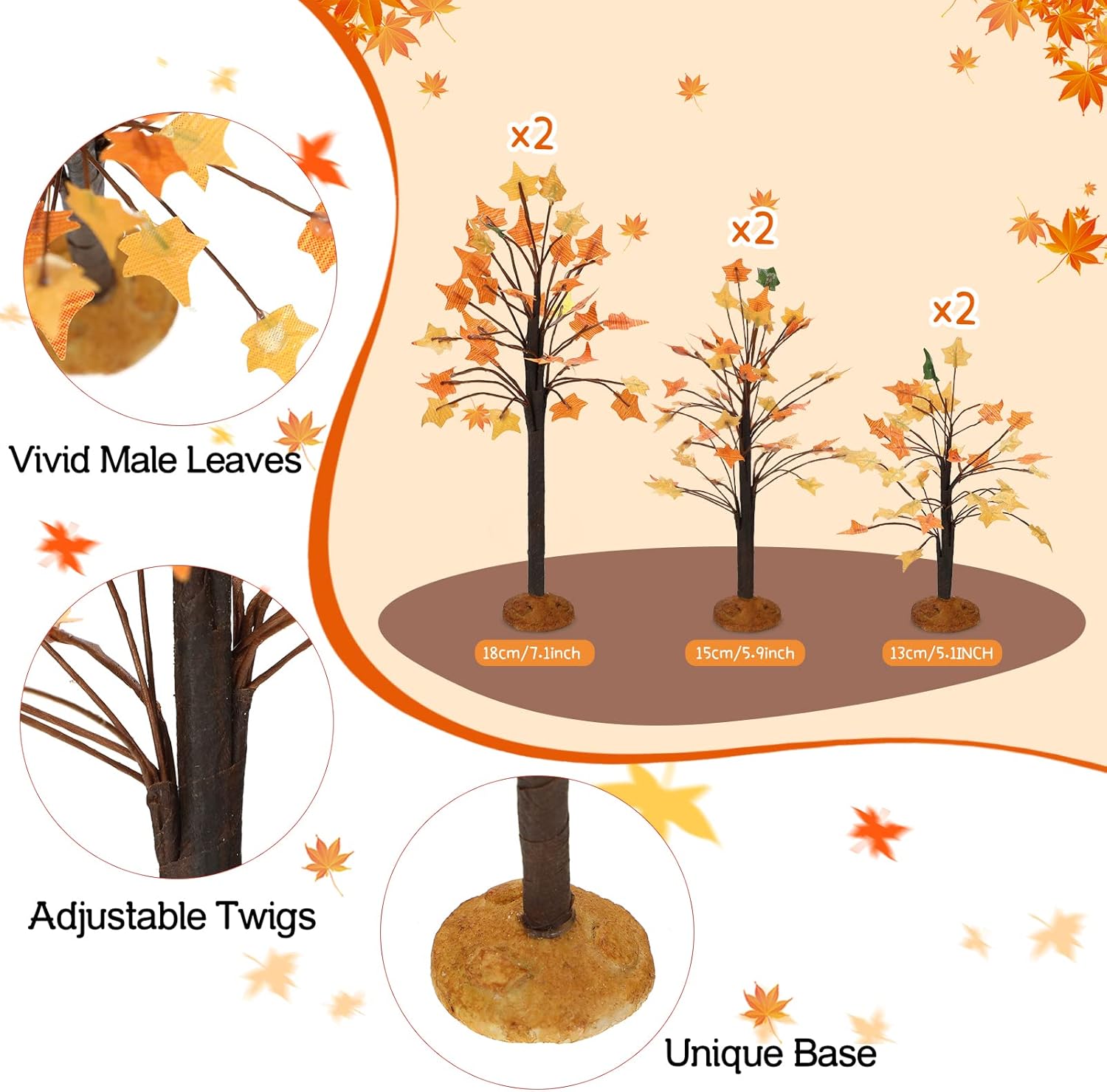 6 piezas de mini árboles de decoración pequeños de ramas navideñas, árboles de pueblo, árboles artificiales, árboles en miniatura, aldea, árbol para