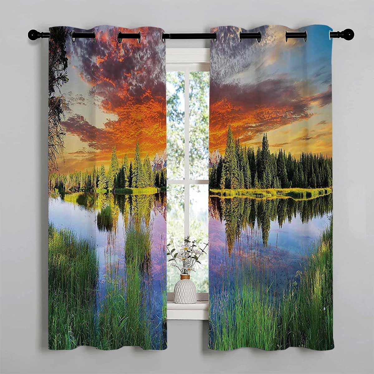 YANFENQI Cortinas para Habitacion Blackout Lake House Decor Collection Grommet Short Door Curtains Acoustic Fabric 55Inch Width by 45Inch Length,2
