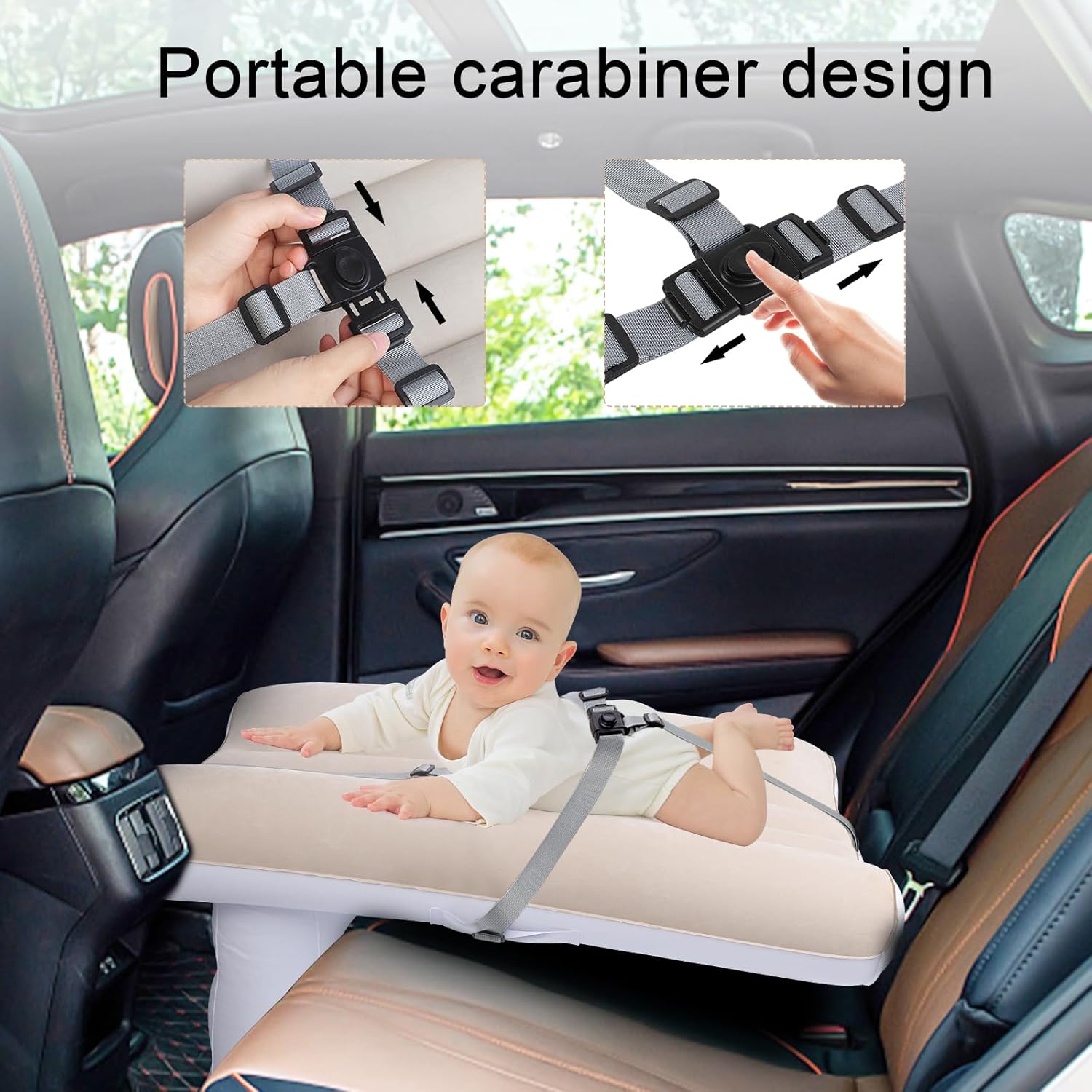 FACULX Cama de viaje para niños pequeños, cama inflable de avión para niños pequeños con cinturón de seguridad y bomba, colchón de aire inflable