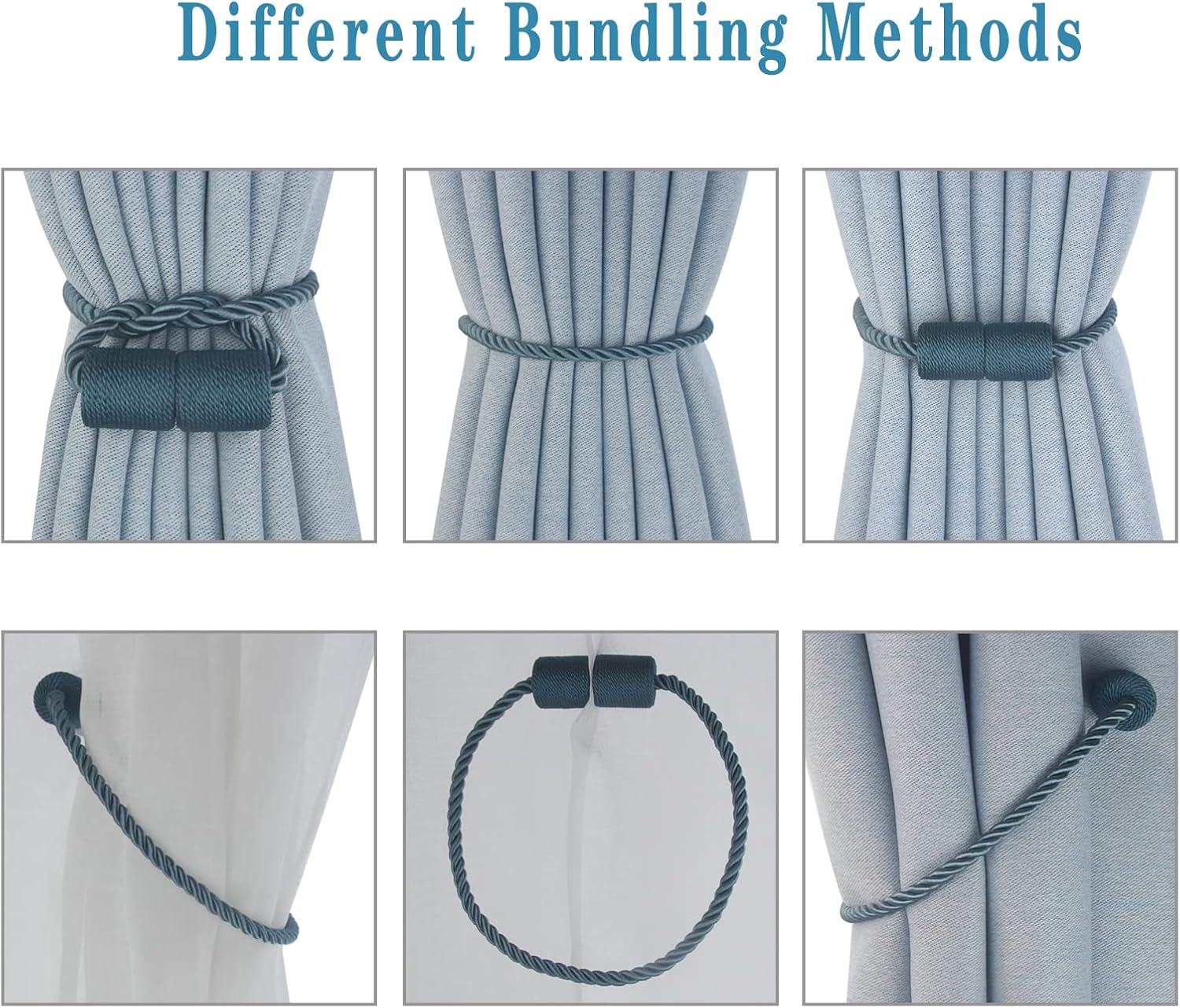 Hangtty Alzapaños magnéticos para cortinas, paquete de 2 soportes de cortina azules para cortinas modernas, alzapaños decorativos para cortinas