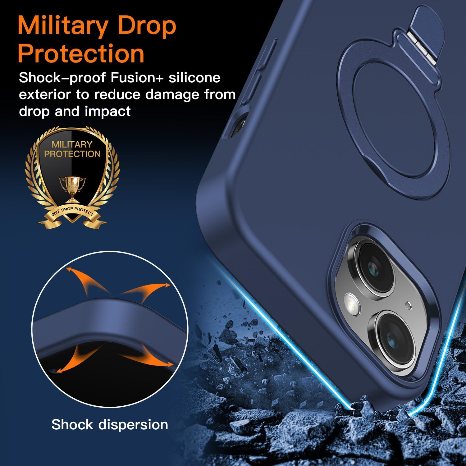 Funda para iPhone 15 Plus, compatible con MagSafe Fusion+ silicona a prueba de golpes, sedosa, delgada, protección contra caídas, con soporte