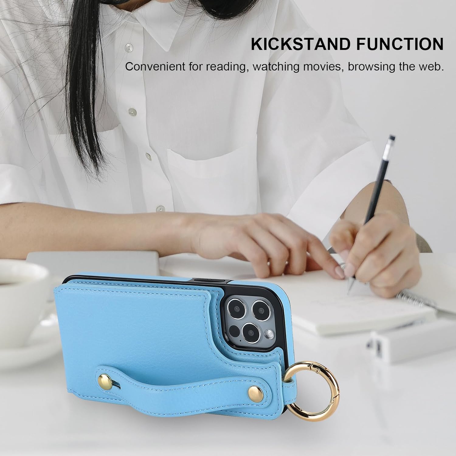 Folosu Funda tipo cartera para iPhone 1212 Pro con soporte para tarjetas, correa de mano para muñeca, soporte de bucle, bloqueo RFID, anillo de
