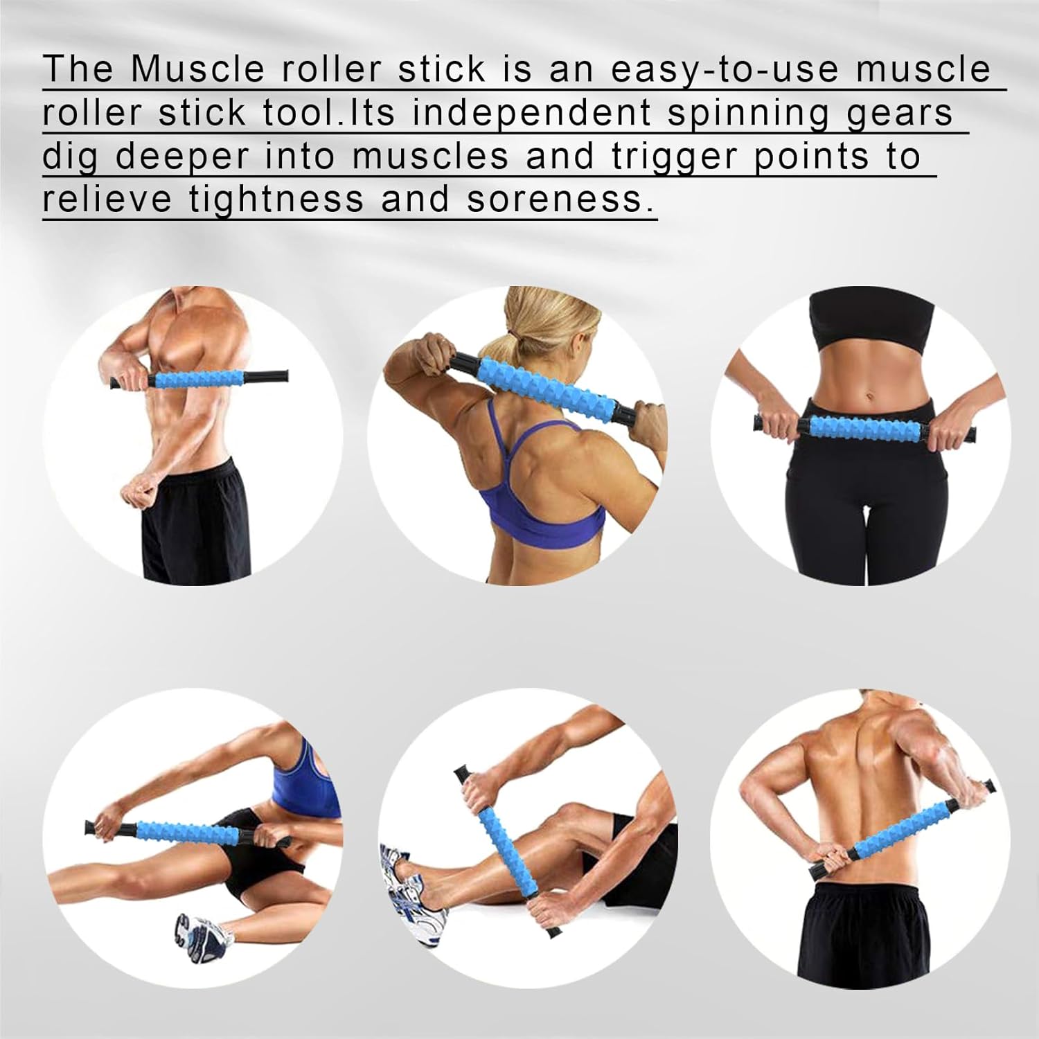 Barra de masaje, barra de masaje manual, barra de balanceo muscular para aliviar el dolor muscular y reducir el espasmo y la tensión muscular. Azul