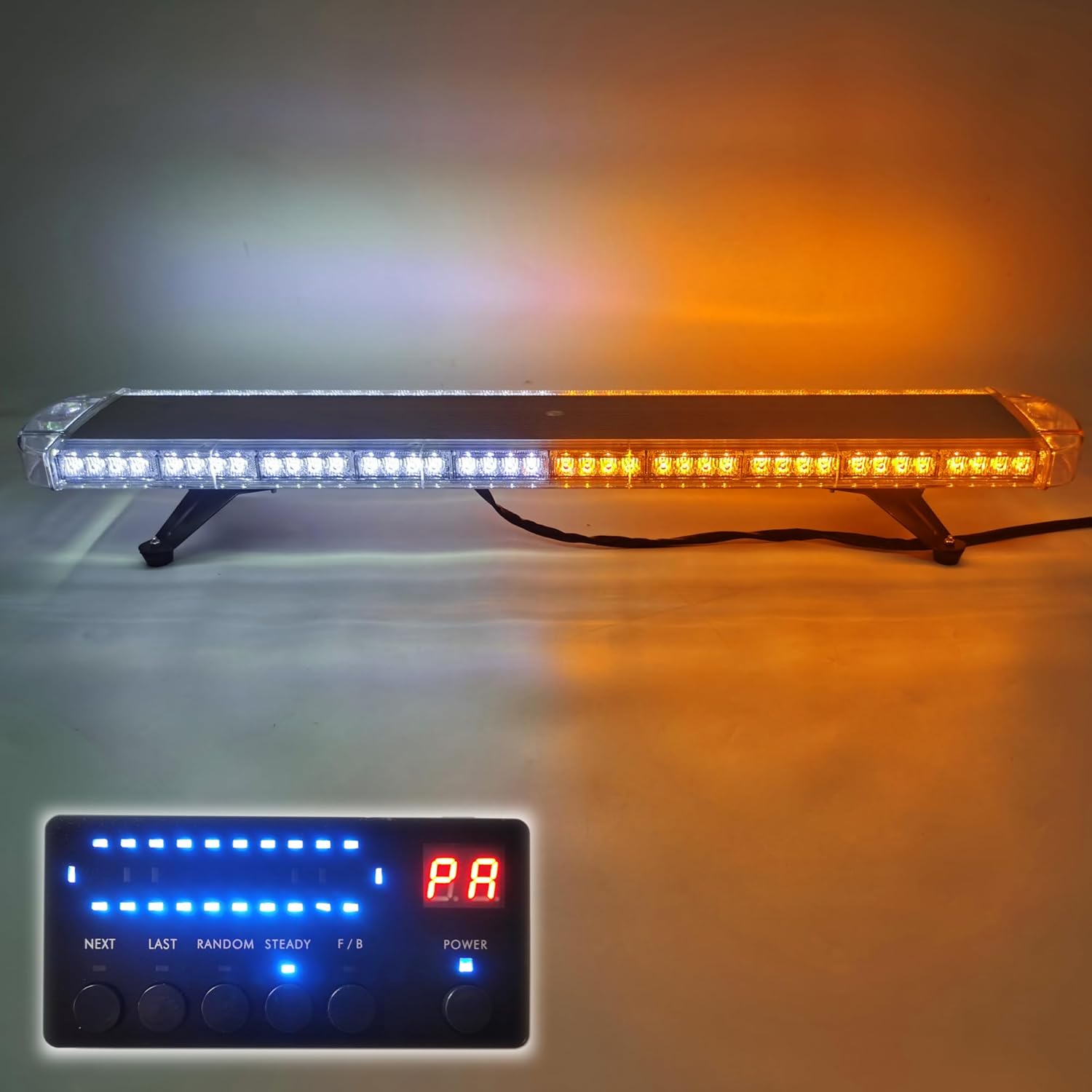 Kit de luces estroboscópicas universales de 12 V-24 V, 44 pulgadas, 88 luces LED ámbar y blancas, barra de luz de emergencia, barra de luz de
