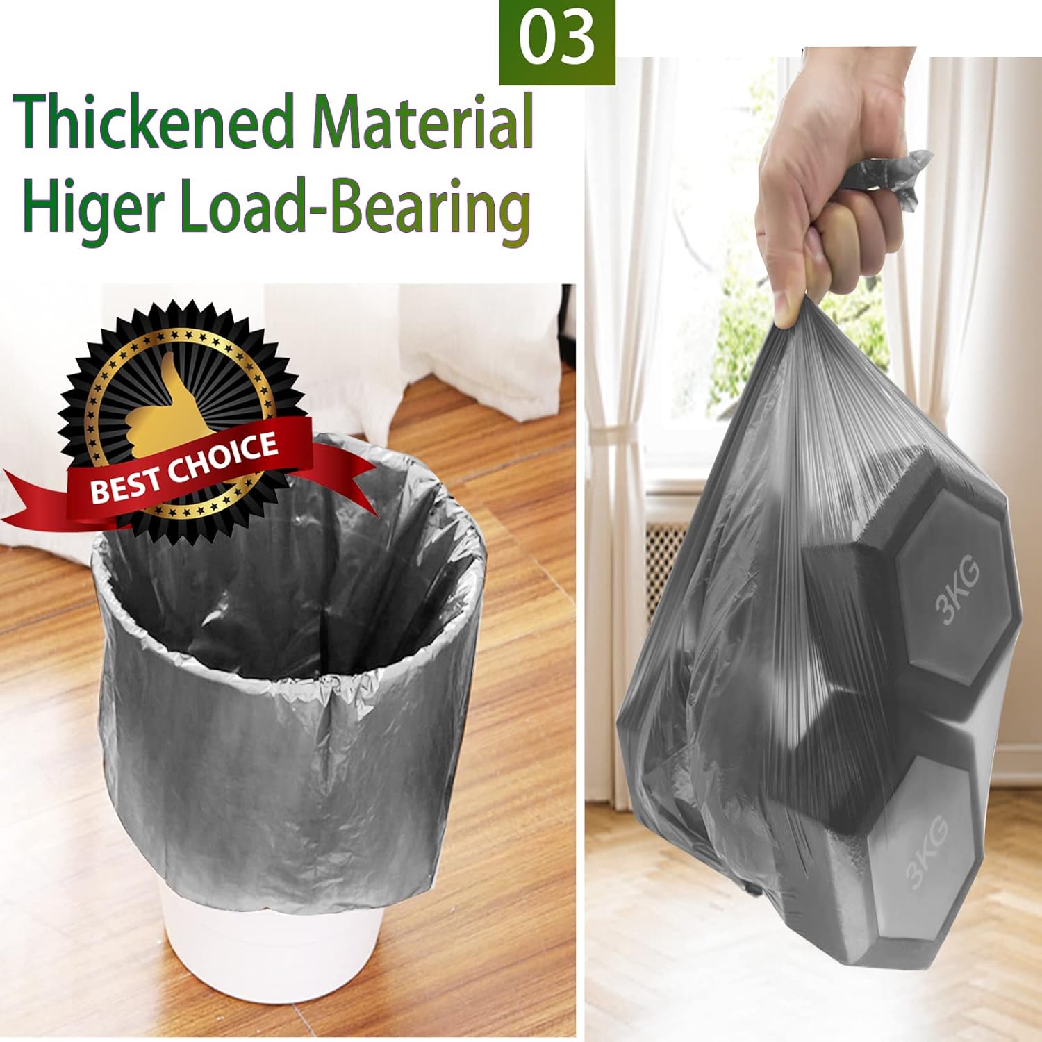 Bolsa de basura de 4 galones, bolsas de basura pequeñas, bolsas de basura gris oscuro de 15 litros, 100 unidades