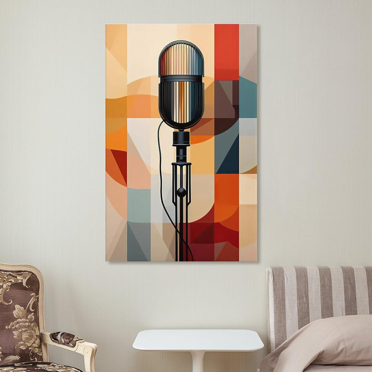 Pintura artística retro, póster abstracto con micrófono musical, para el hogar, dormitorio, sala de estar, lienzo de pared, cuadro P, lienzo de