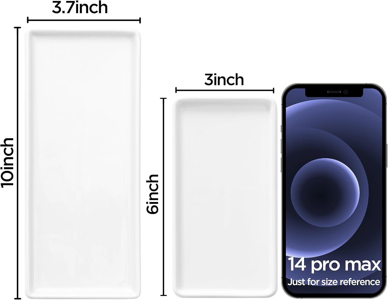 Oyydecor Bandeja de baño para encimera, bandeja rectangular de cerámica para lentes, llaves y anillos, 2 juegos de bandeja dispensadora de jabón