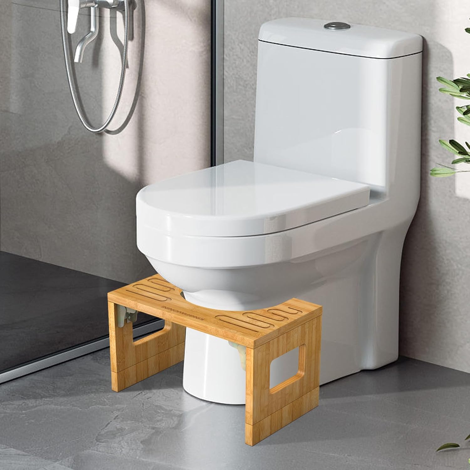 Taburete de inodoro de bambú de 7 pulgadas y 9 pulgadas de altura ajustable, taburete plegable para baño, adultos y niños, taburete para orinal con