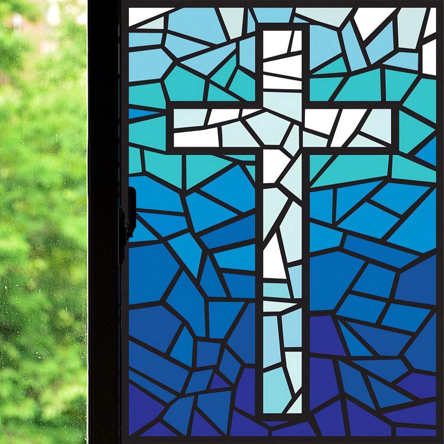 Película cruzada para ventana, estilo vitral, película de privacidad para ventana, colorida película de teñido de ventanas, calcomanías decorativas